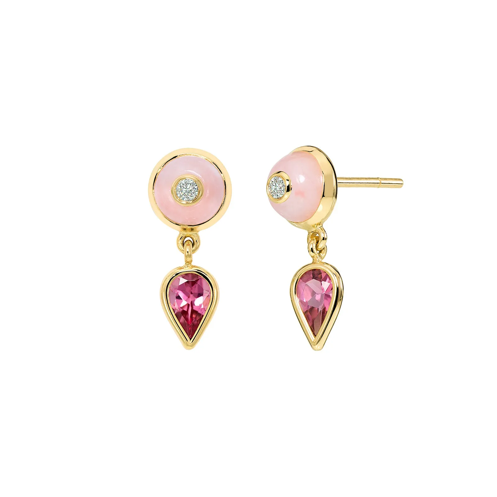 Amazonia Uirapuru Earrings - Pink Opal and Rubellite