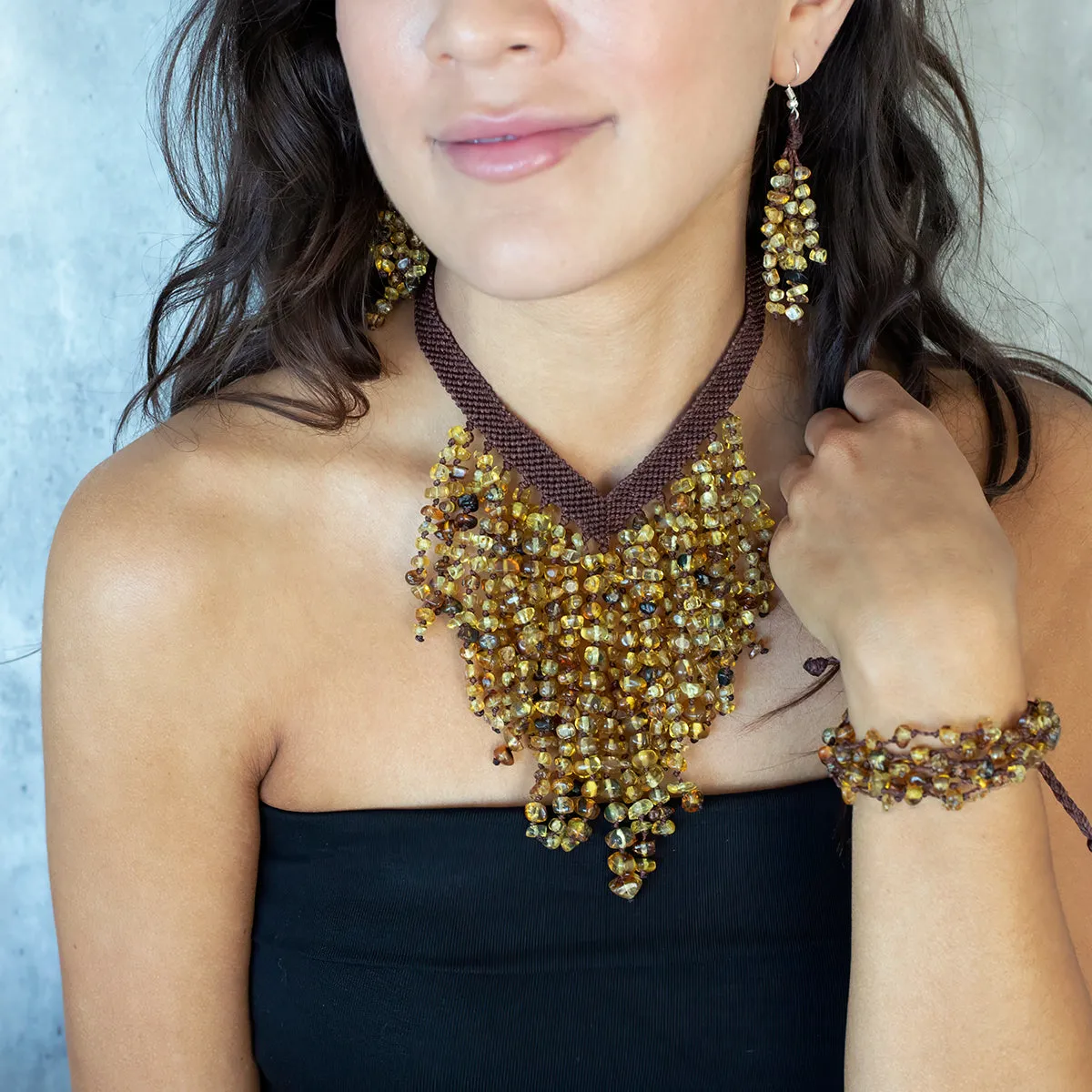 Amber Waterfall Statement Necklace Set