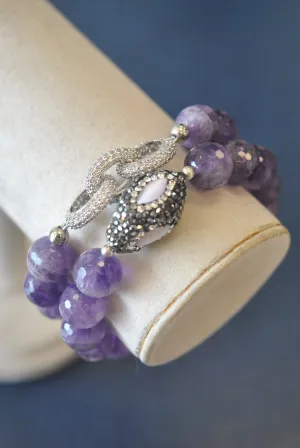 AMETHYST AND RHINESTONES STATEMENT BRACELETS SET