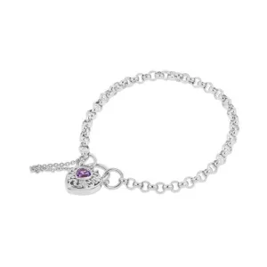 Amethyst Belcher Heart Padlock Bracelet in Sterling Silver