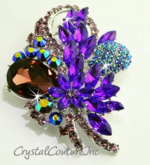 Amethyst/Lt Amethyst/Amethyst AB Rhinestone Brooch 3.5" x 2.5"