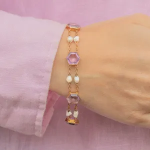 Antique 15ct Gold Amethyst Baroque Pearl Bracelet, 11.50ct