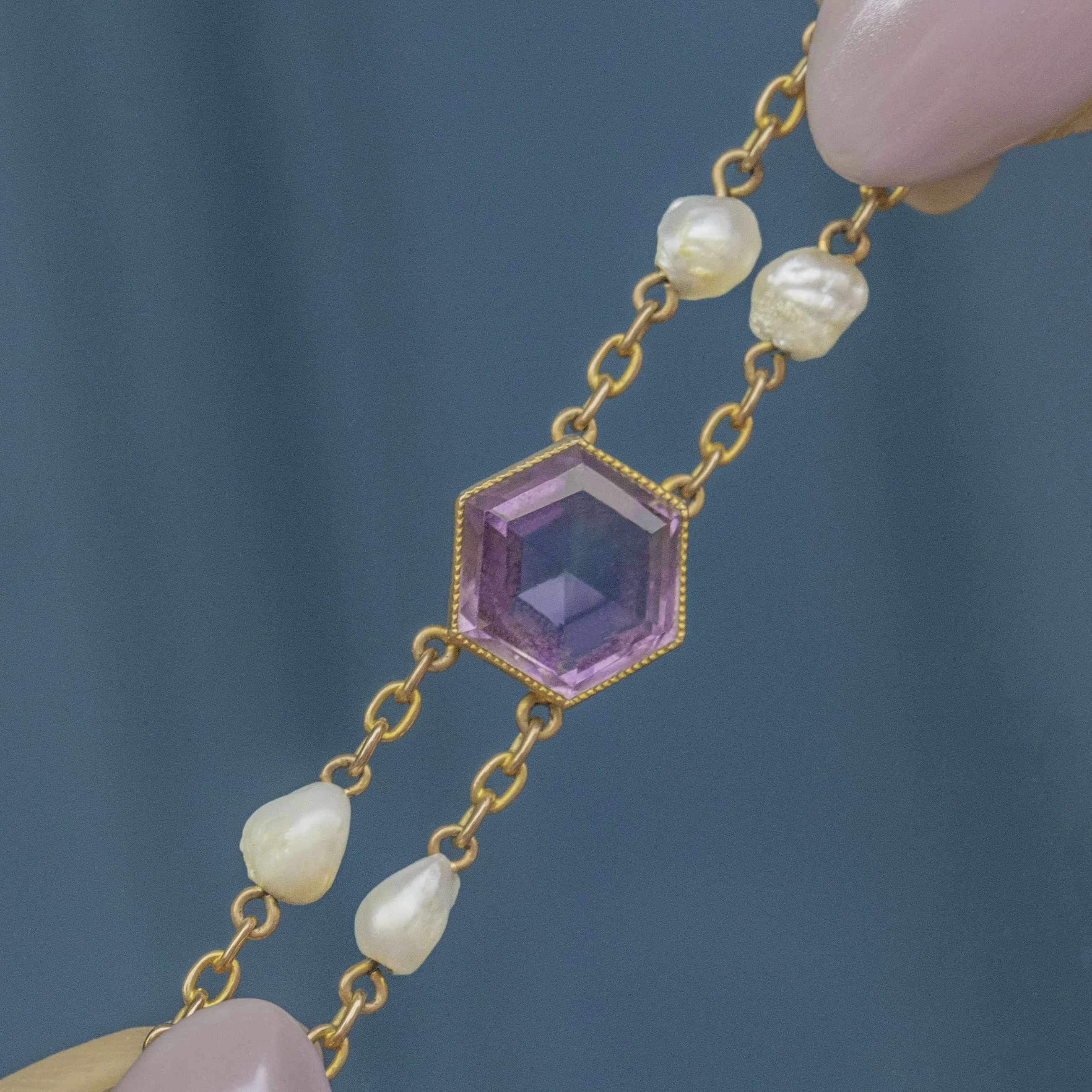 Antique 15ct Gold Amethyst Baroque Pearl Bracelet, 11.50ct