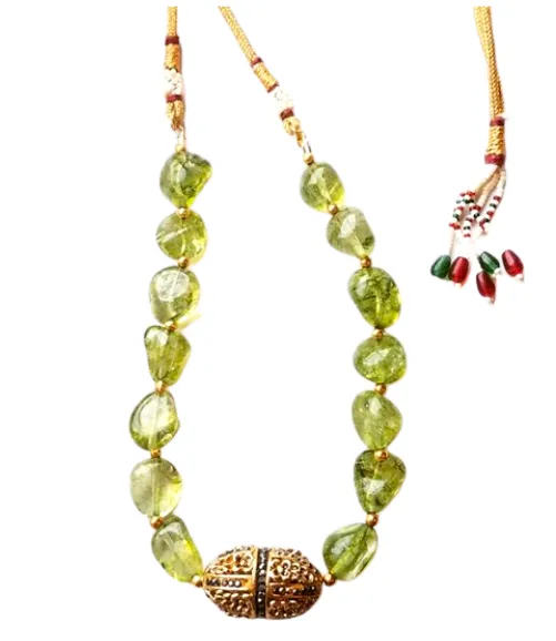 Antique Argento Peridot Necklace in 24kt Gold Foil and Lac
