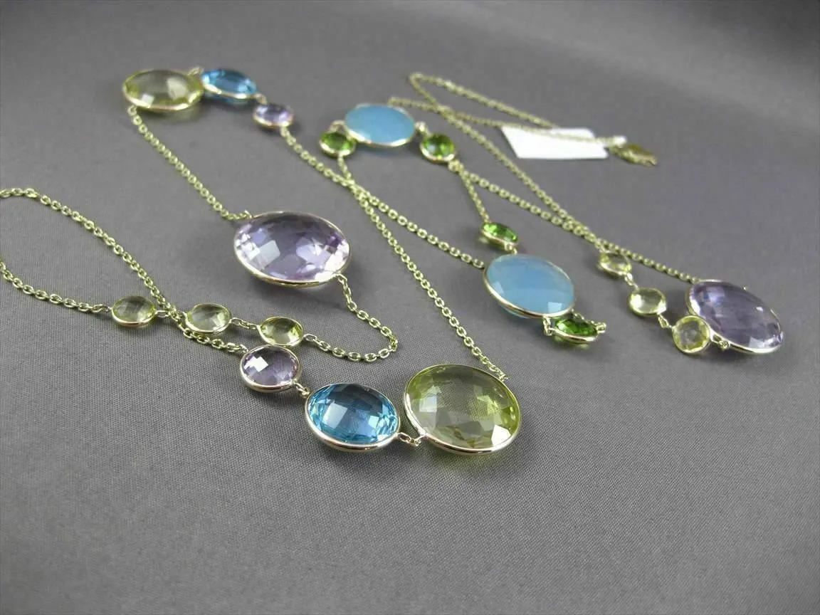 ANTIQUE EXTRA LONG 55.0C MULTI FACET & GEM BY THE YARD 14KT YELLOW GOLD NECKLACE