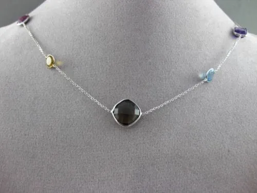 ANTIQUE LONG AAA MULTI COLOR & MULTI SHAPE .52 CARATS 14KT WHITE 3D NECKLACE