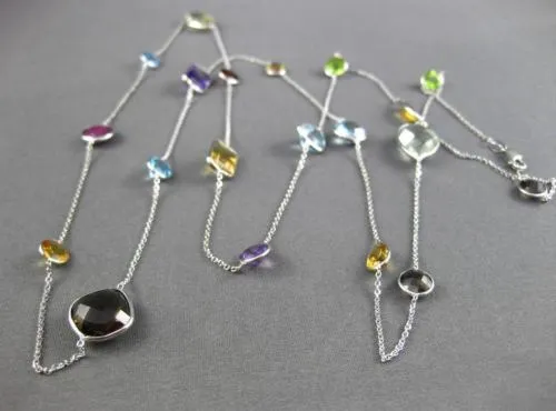 ANTIQUE LONG AAA MULTI COLOR & MULTI SHAPE .52 CARATS 14KT WHITE 3D NECKLACE