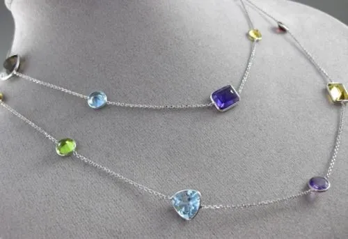 ANTIQUE LONG AAA MULTI COLOR & MULTI SHAPE .52 CARATS 14KT WHITE 3D NECKLACE