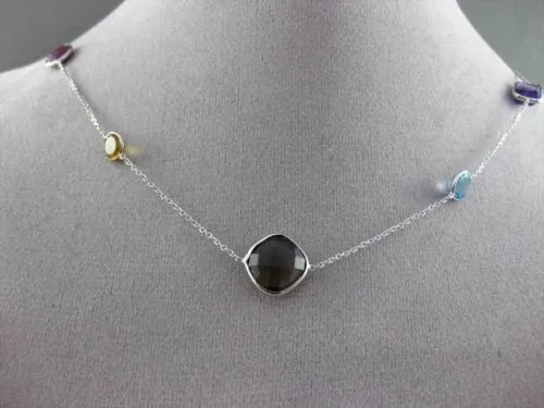 ANTIQUE LONG AAA MULTI COLOR & MULTI SHAPE .52 CARATS 14KT WHITE 3D NECKLACE
