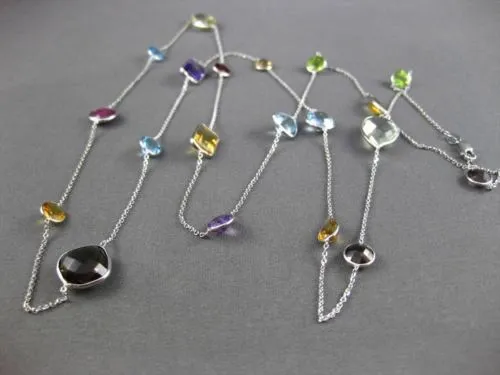 ANTIQUE LONG AAA MULTI COLOR & MULTI SHAPE .52 CARATS 14KT WHITE 3D NECKLACE