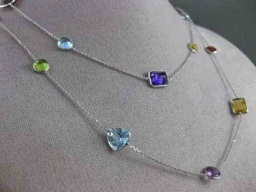 ANTIQUE LONG AAA MULTI COLOR & MULTI SHAPE .52 CARATS 14KT WHITE 3D NECKLACE