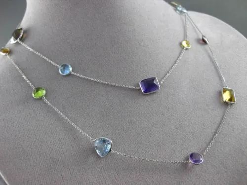 ANTIQUE LONG AAA MULTI COLOR & MULTI SHAPE .52 CARATS 14KT WHITE 3D NECKLACE
