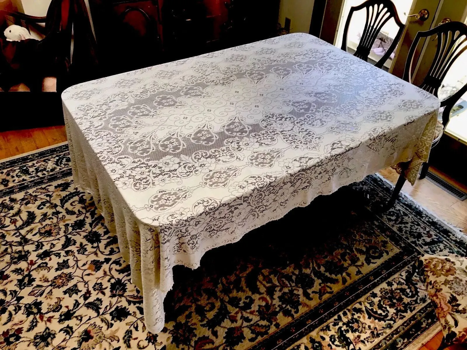 Antique Quaker-Lace-Banquet-Ornate-Tablecloth-52-X-104
