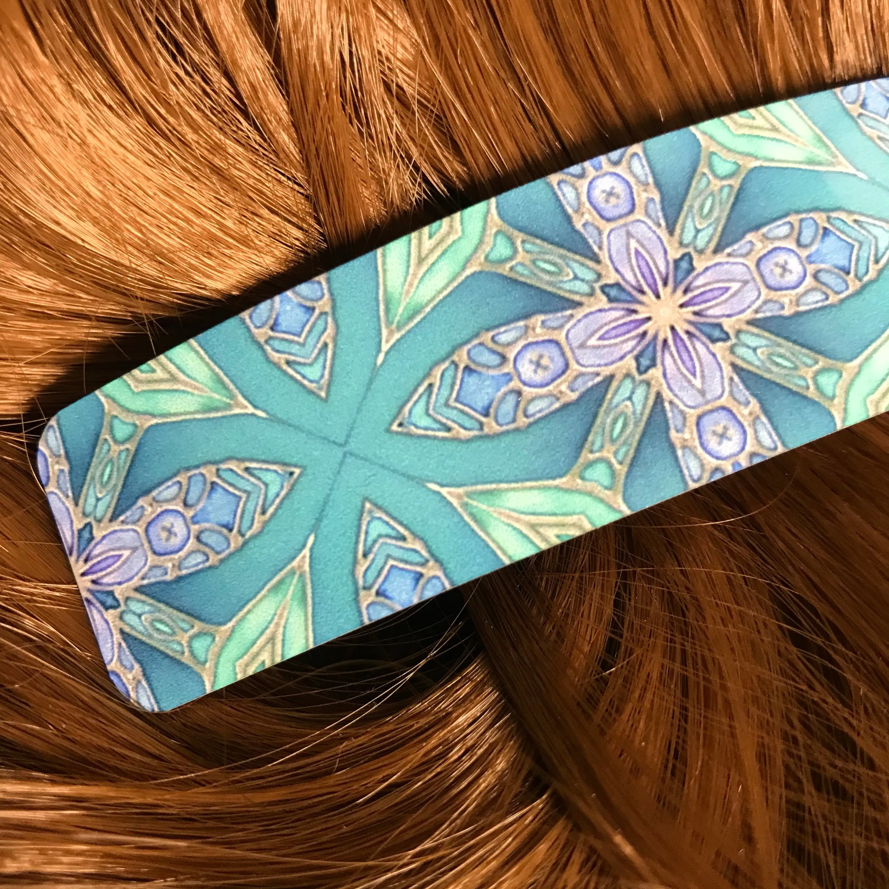 Aqua Lilac Hair Barrette - Arts and Crafts Style Hair Clip