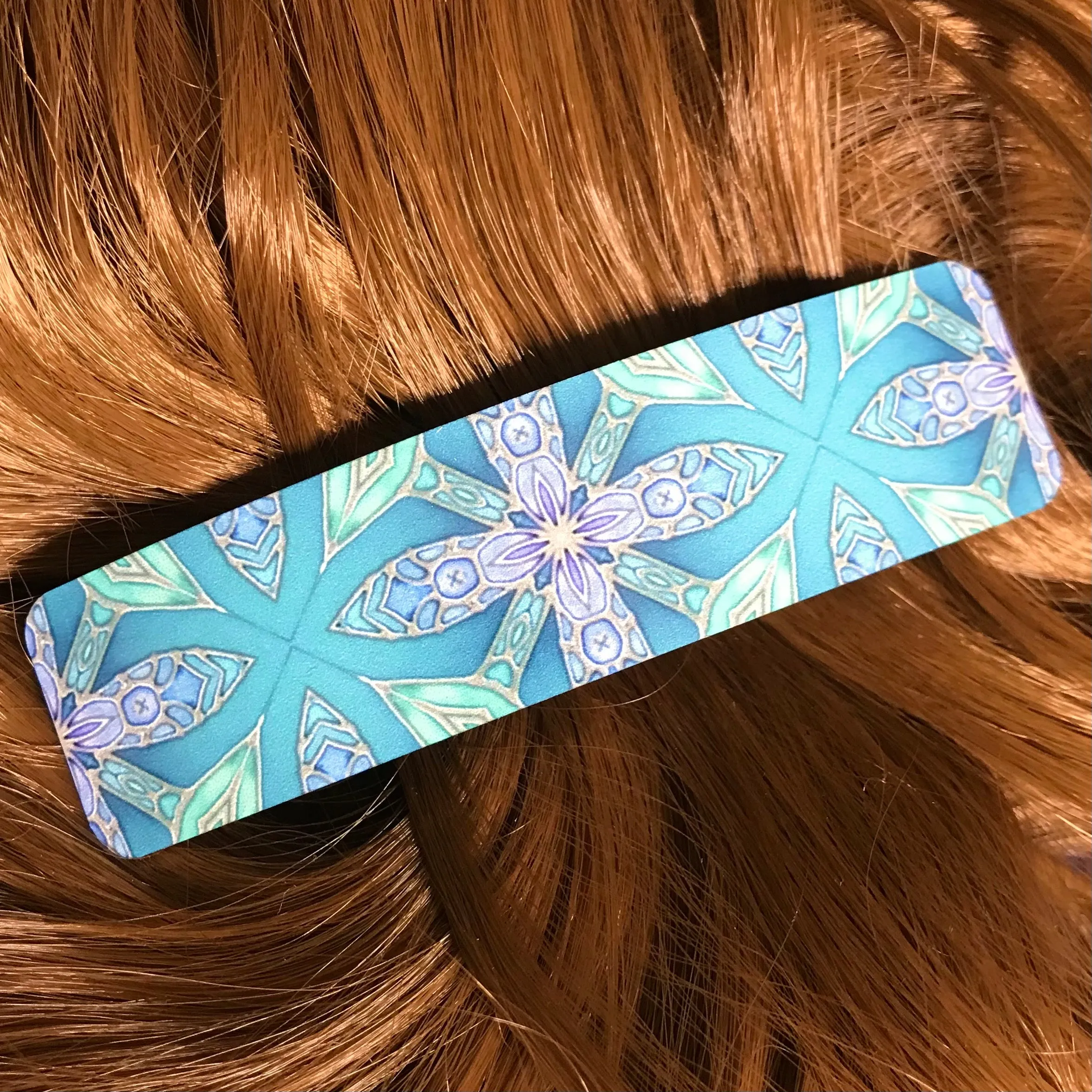 Aqua Lilac Hair Barrette - Arts and Crafts Style Hair Clip