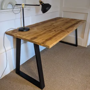 ARAV: Reclaimed Bevelled Edged Desk with Trapezium Legs and Cabling Holes