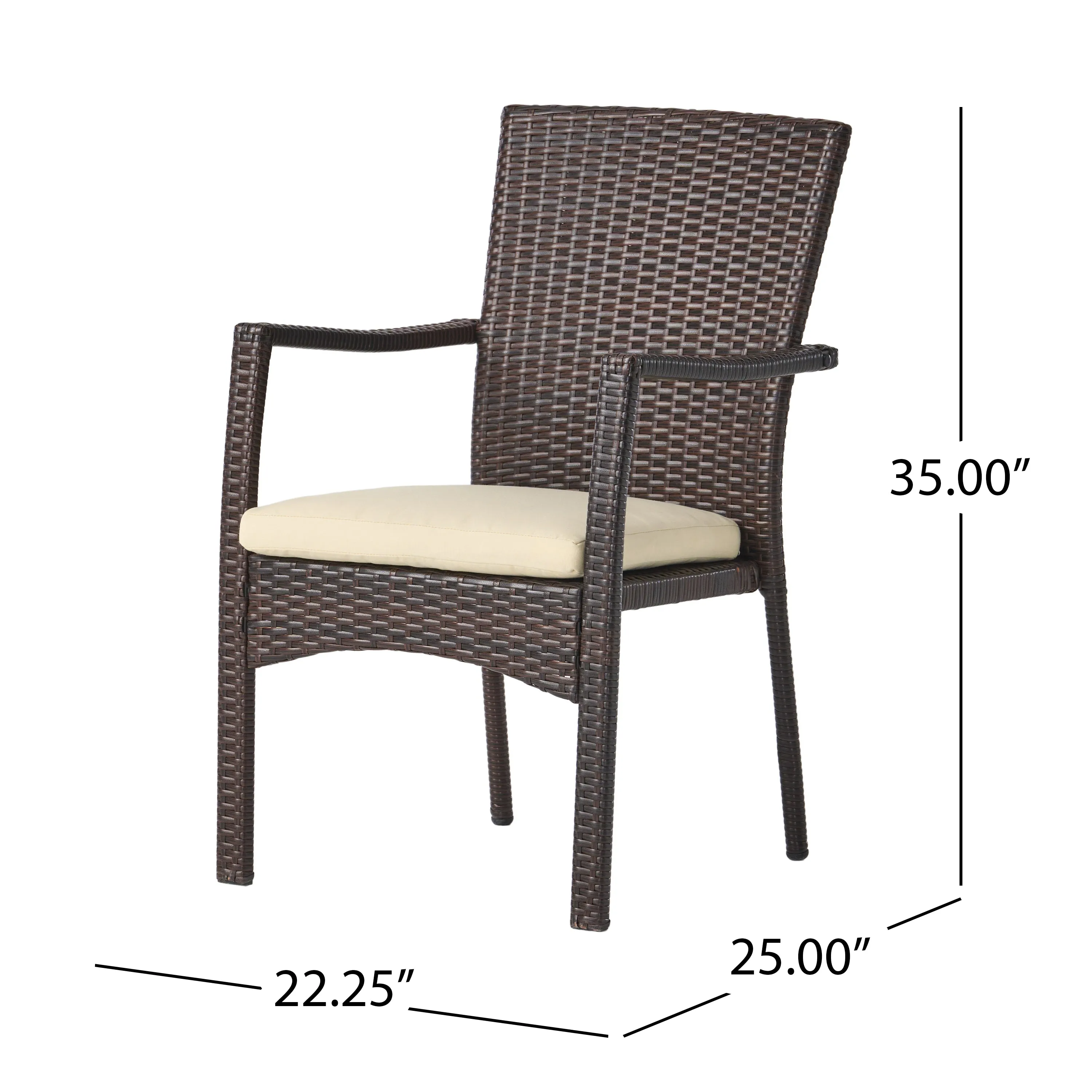 Archie Outdoor Industrial Wood and Wicker 5 Piece Square Dining Set, Teak and Brown and Cr¨¨me
