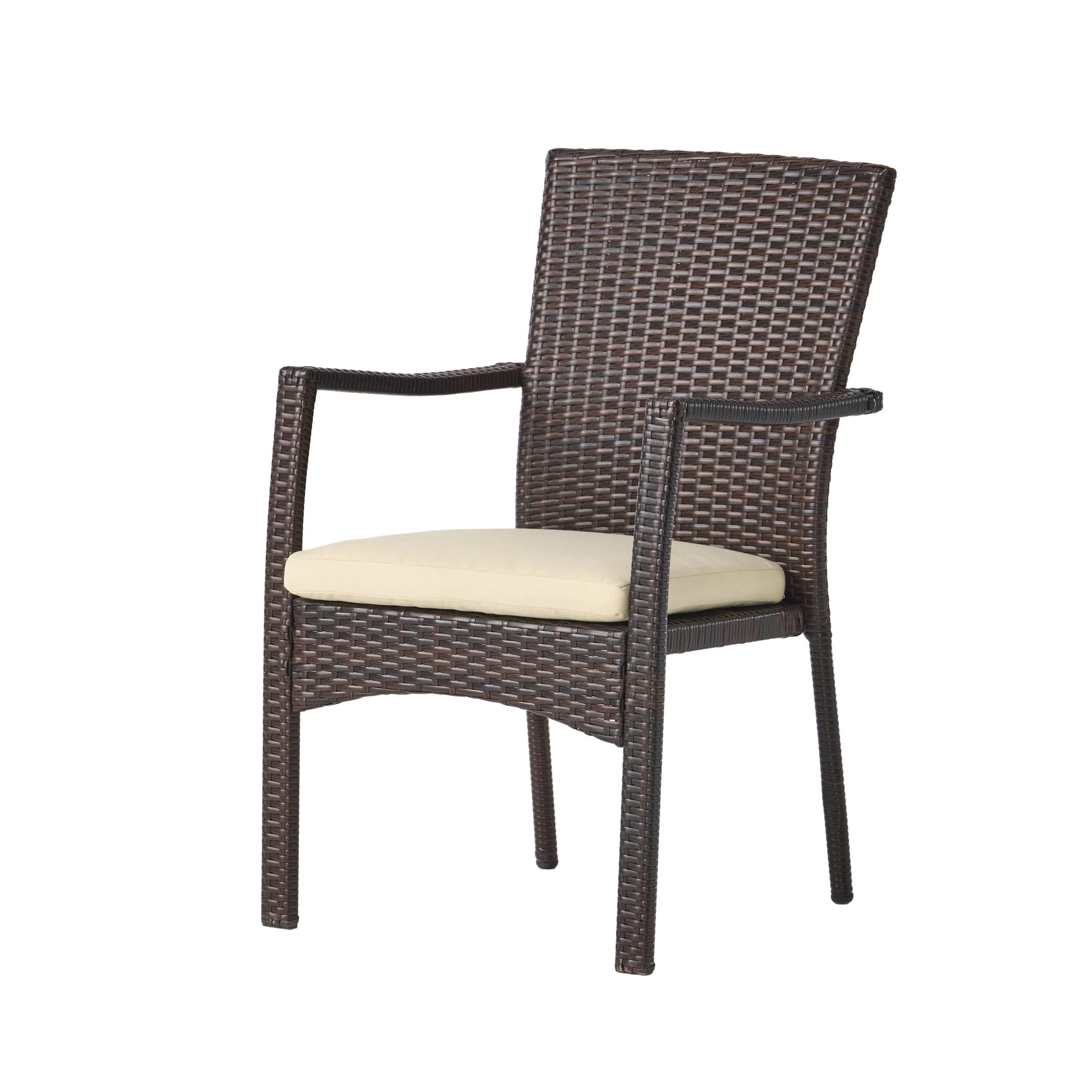 Archie Outdoor Industrial Wood and Wicker 5 Piece Square Dining Set, Teak and Brown and Cr¨¨me