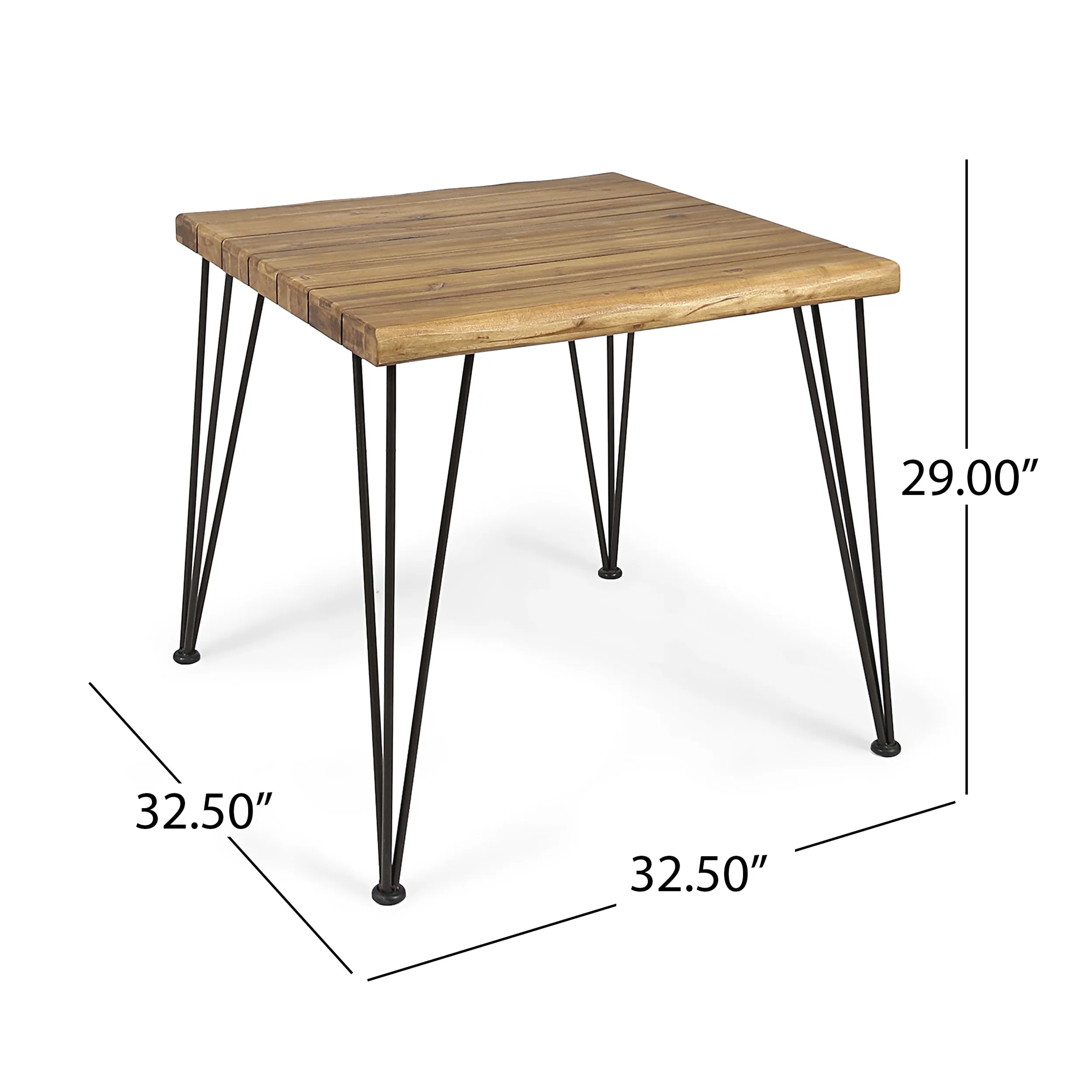 Archie Outdoor Industrial Wood and Wicker 5 Piece Square Dining Set, Teak and Brown and Cr¨¨me