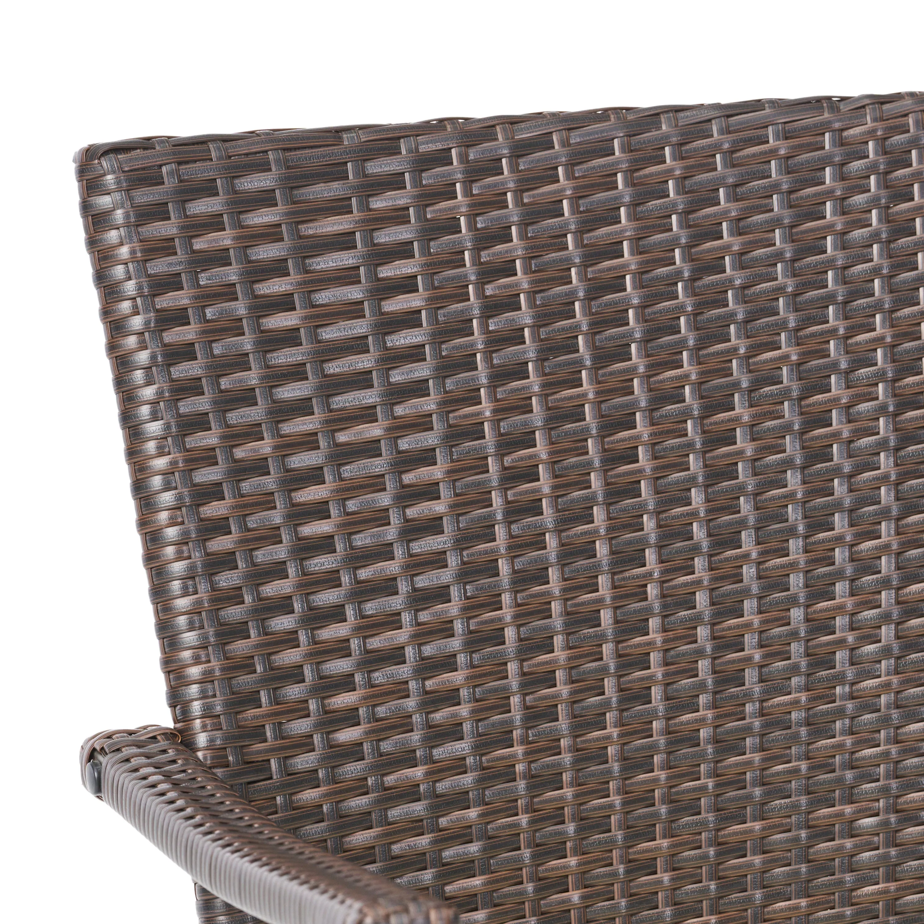 Archie Outdoor Industrial Wood and Wicker 5 Piece Square Dining Set, Teak and Brown and Cr¨¨me