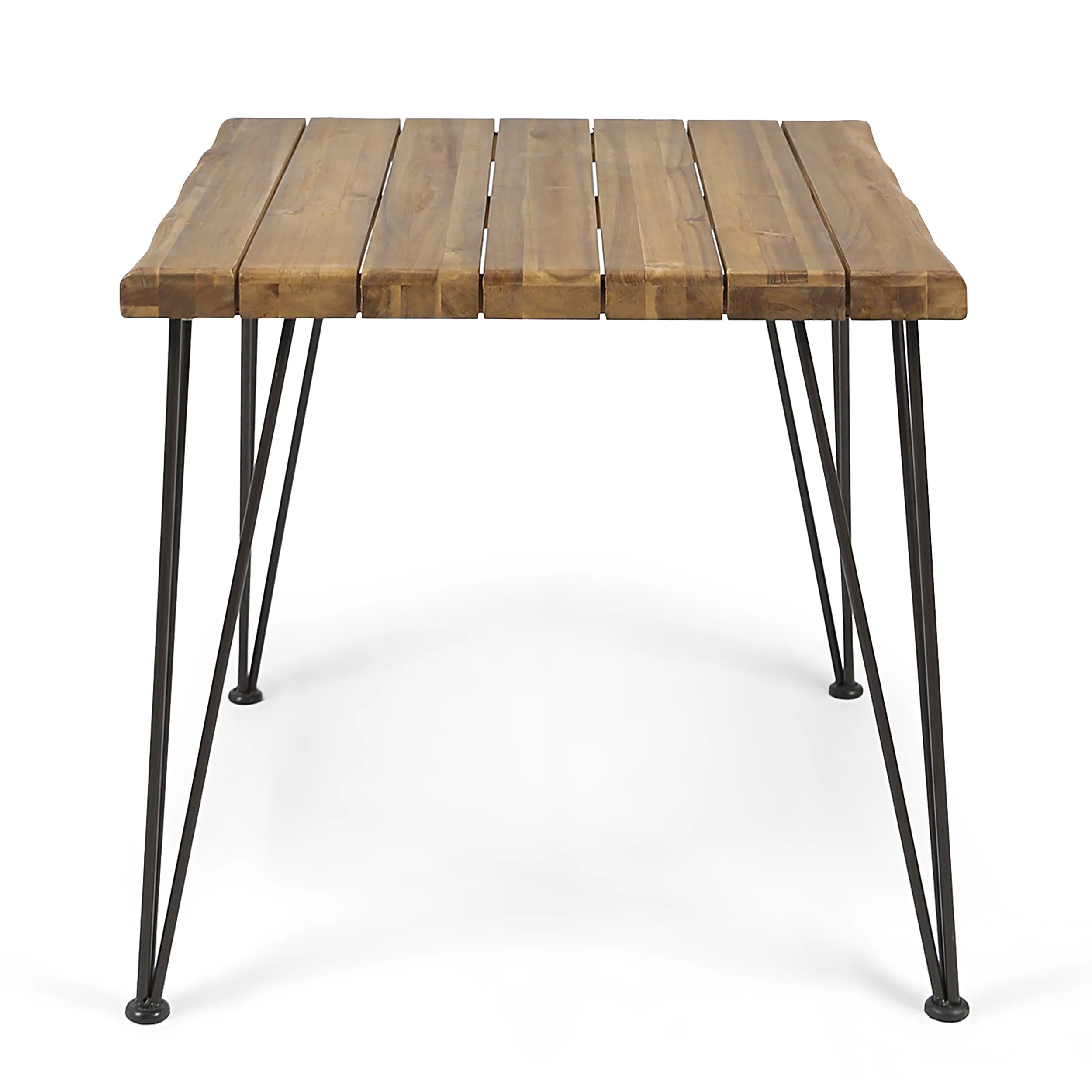 Archie Outdoor Industrial Wood and Wicker 5 Piece Square Dining Set, Teak and Brown and Cr¨¨me