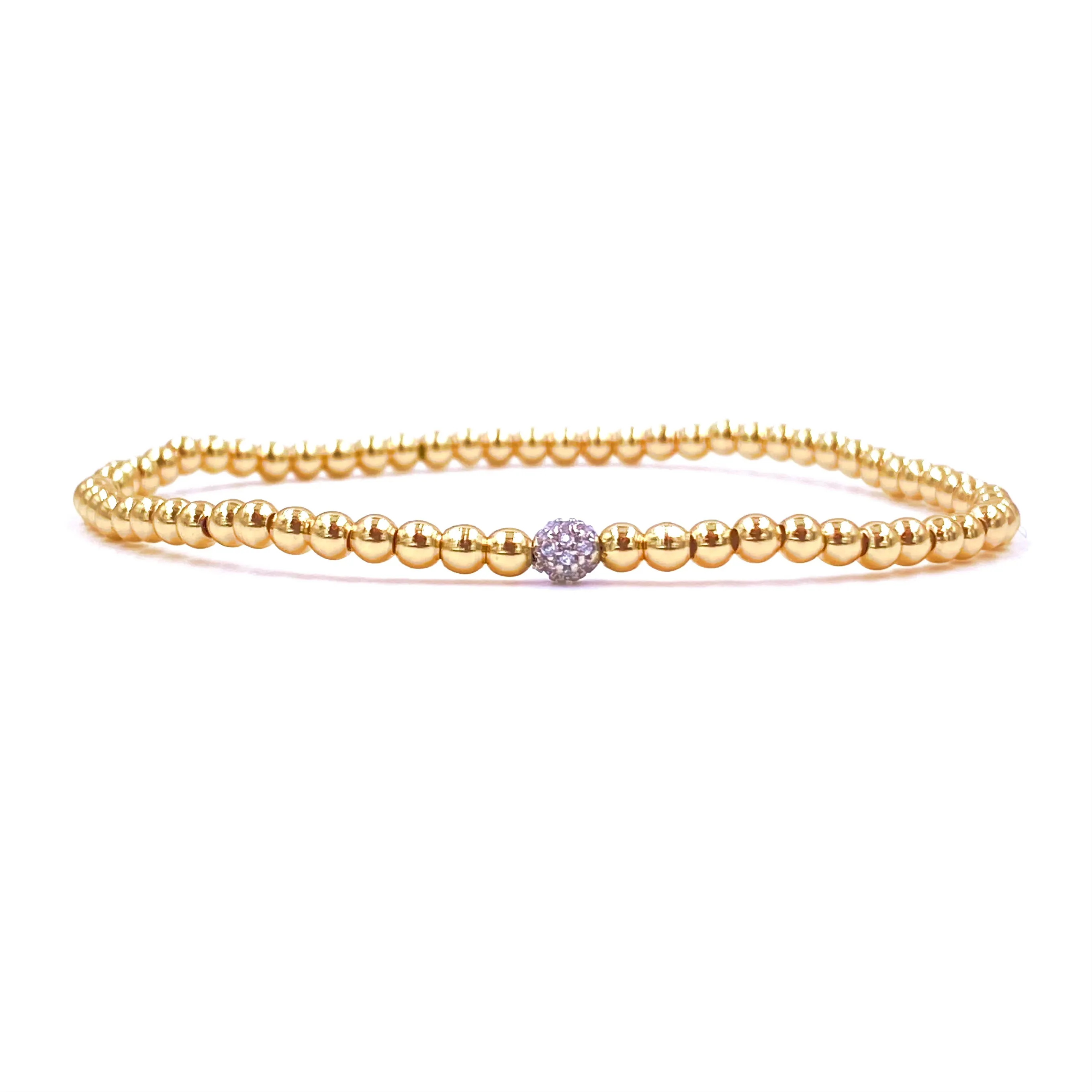 Ashley Gold Stainless Steel Gold Plated 3mm Single CZ Ball Stretch Beaded Bracelet