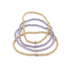 Ashley Gold Stainless Steel Gold Plated 3mm Single CZ Ball Stretch Beaded Bracelet