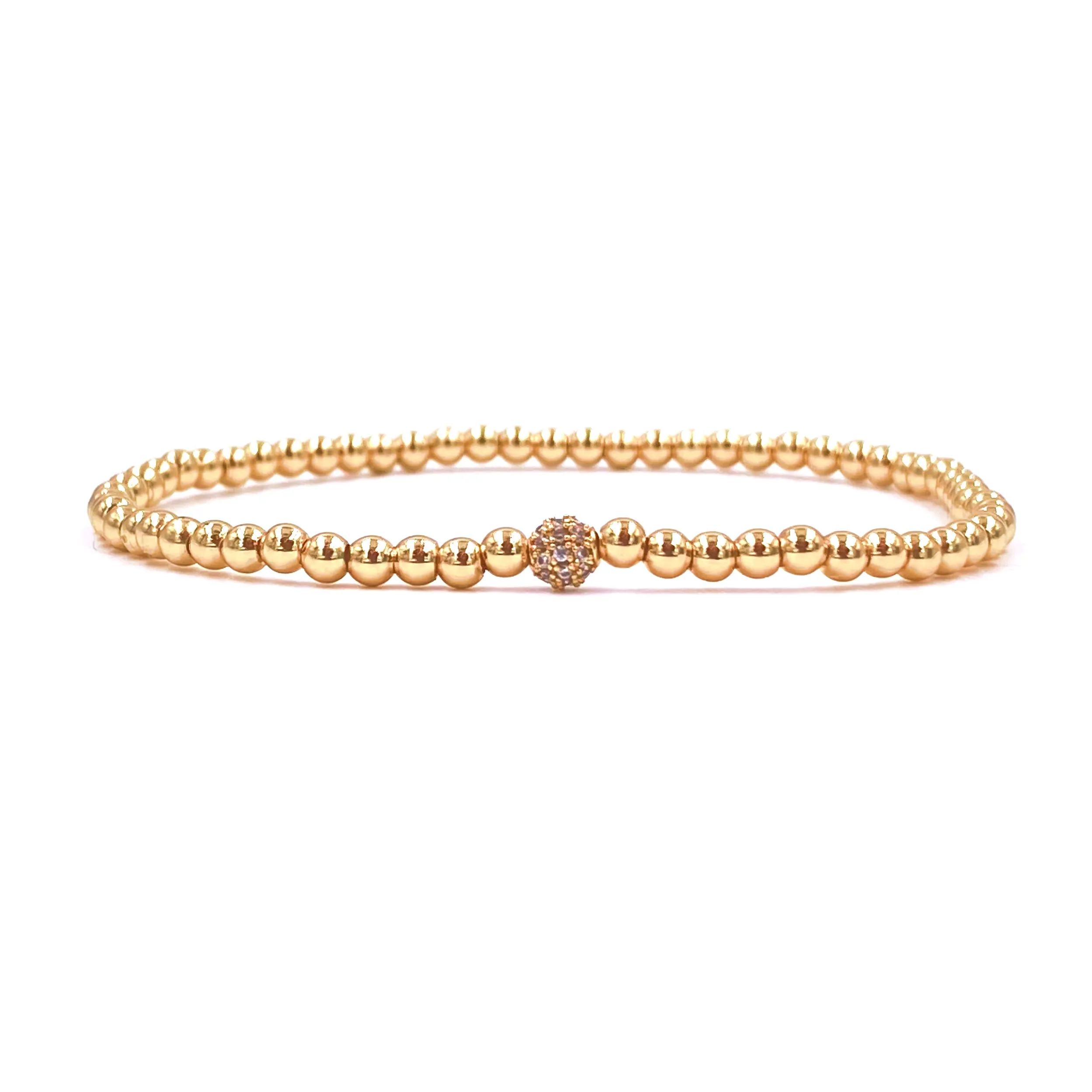 Ashley Gold Stainless Steel Gold Plated 3mm Single CZ Ball Stretch Beaded Bracelet