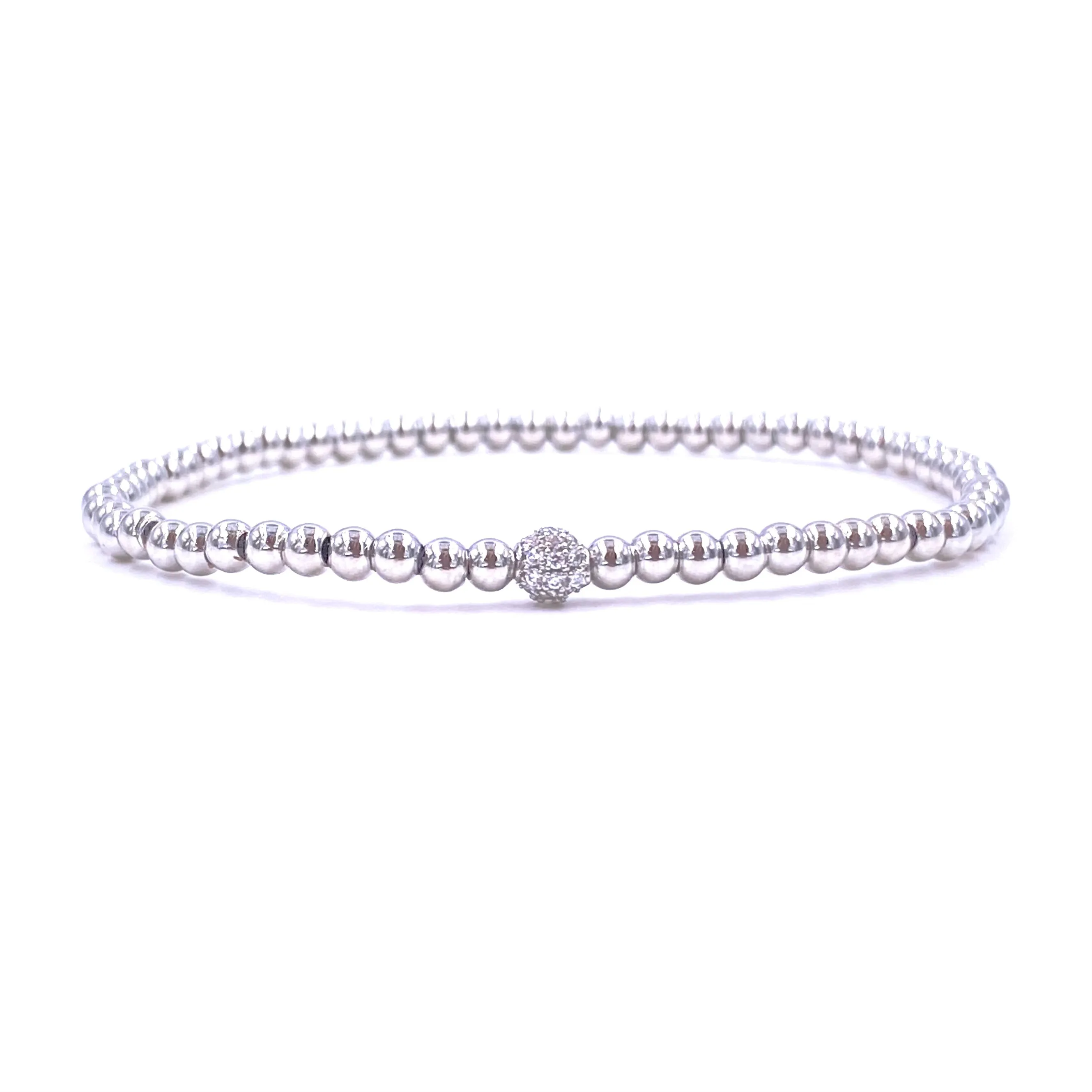 Ashley Gold Stainless Steel Gold Plated 3mm Single CZ Ball Stretch Beaded Bracelet