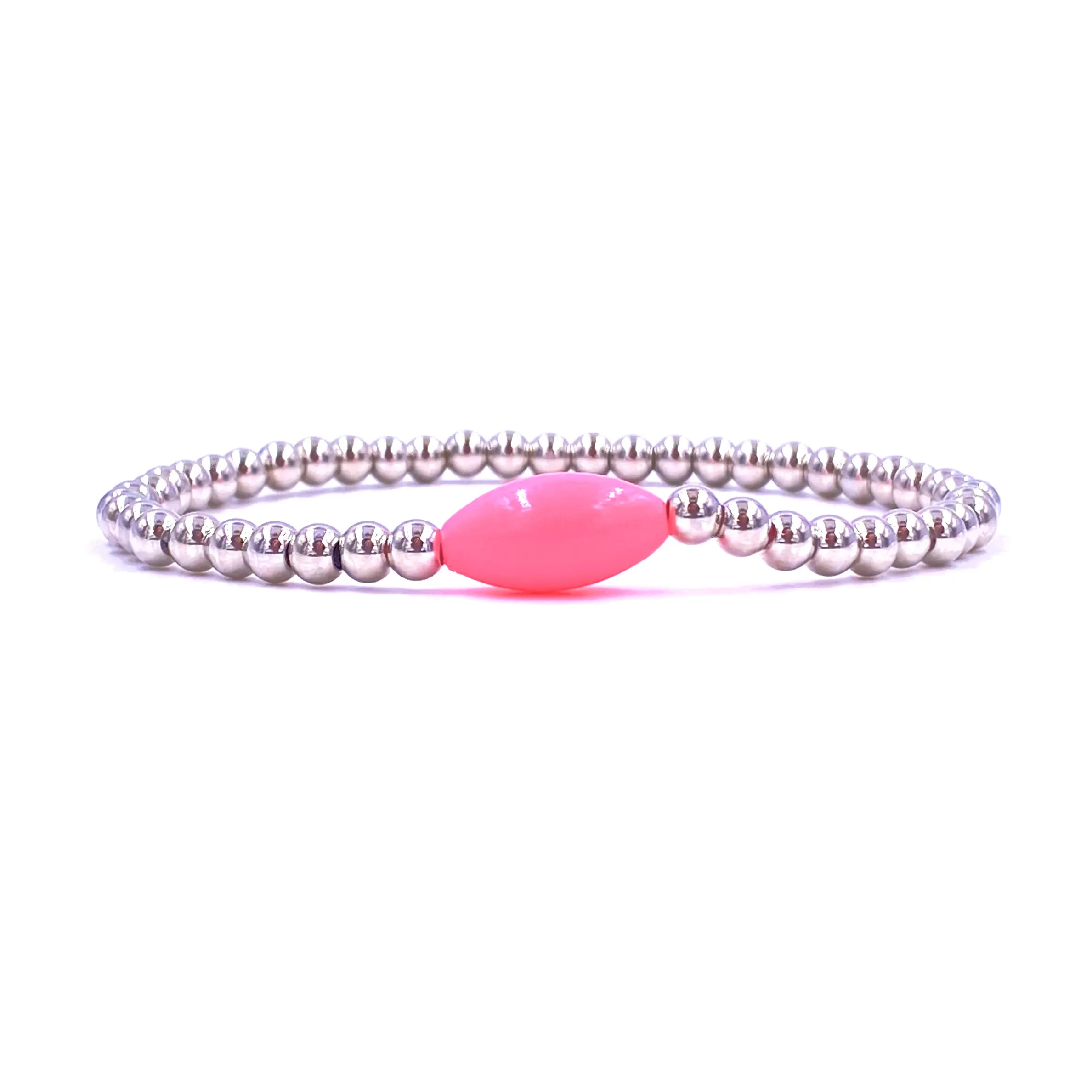 Ashley Gold Stainless Steel Gold Plated Oval Single Enamel Bead Stretch Beaded Bracelet