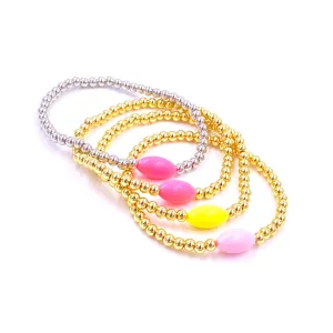 Ashley Gold Stainless Steel Gold Plated Oval Single Enamel Bead Stretch Beaded Bracelet
