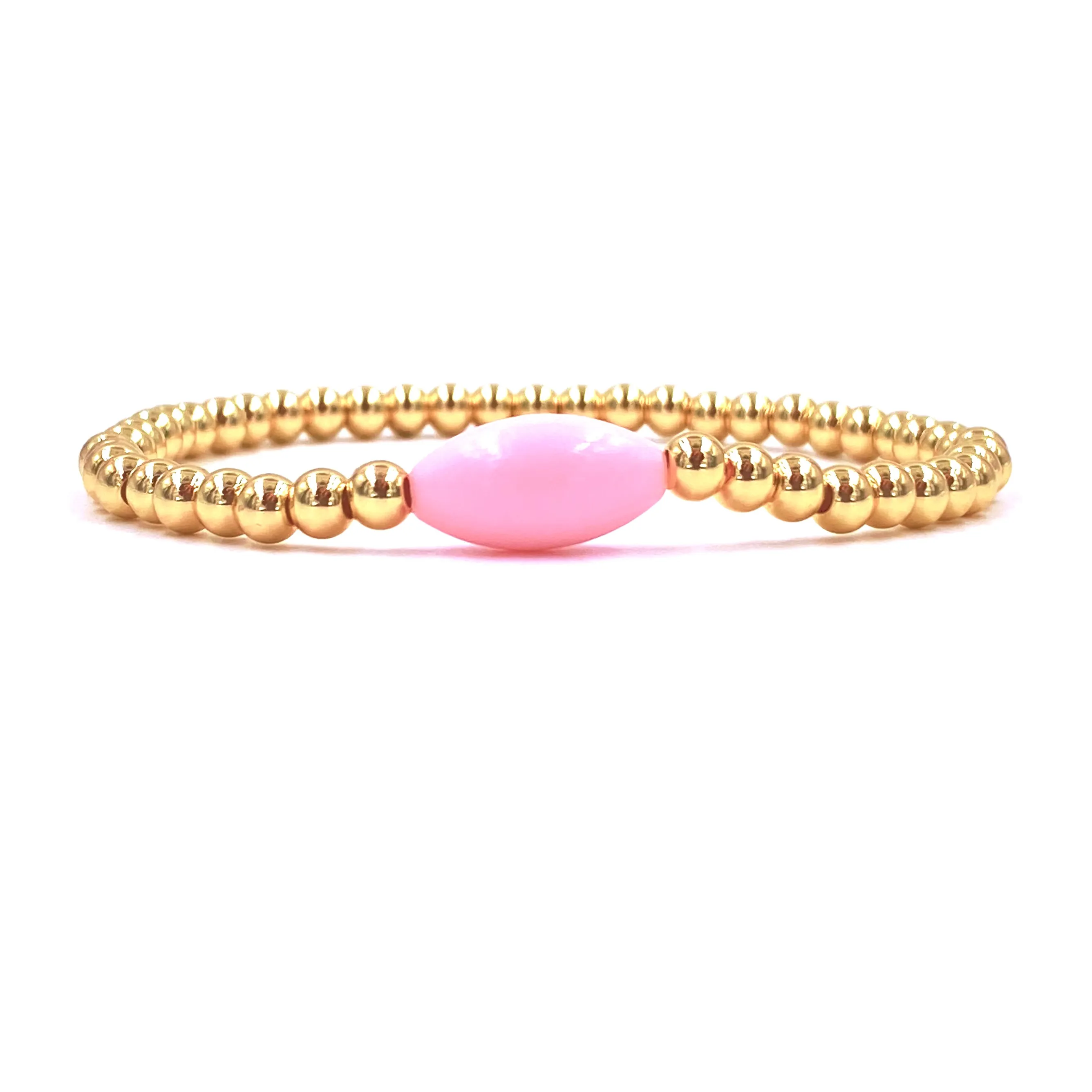 Ashley Gold Stainless Steel Gold Plated Oval Single Enamel Bead Stretch Beaded Bracelet