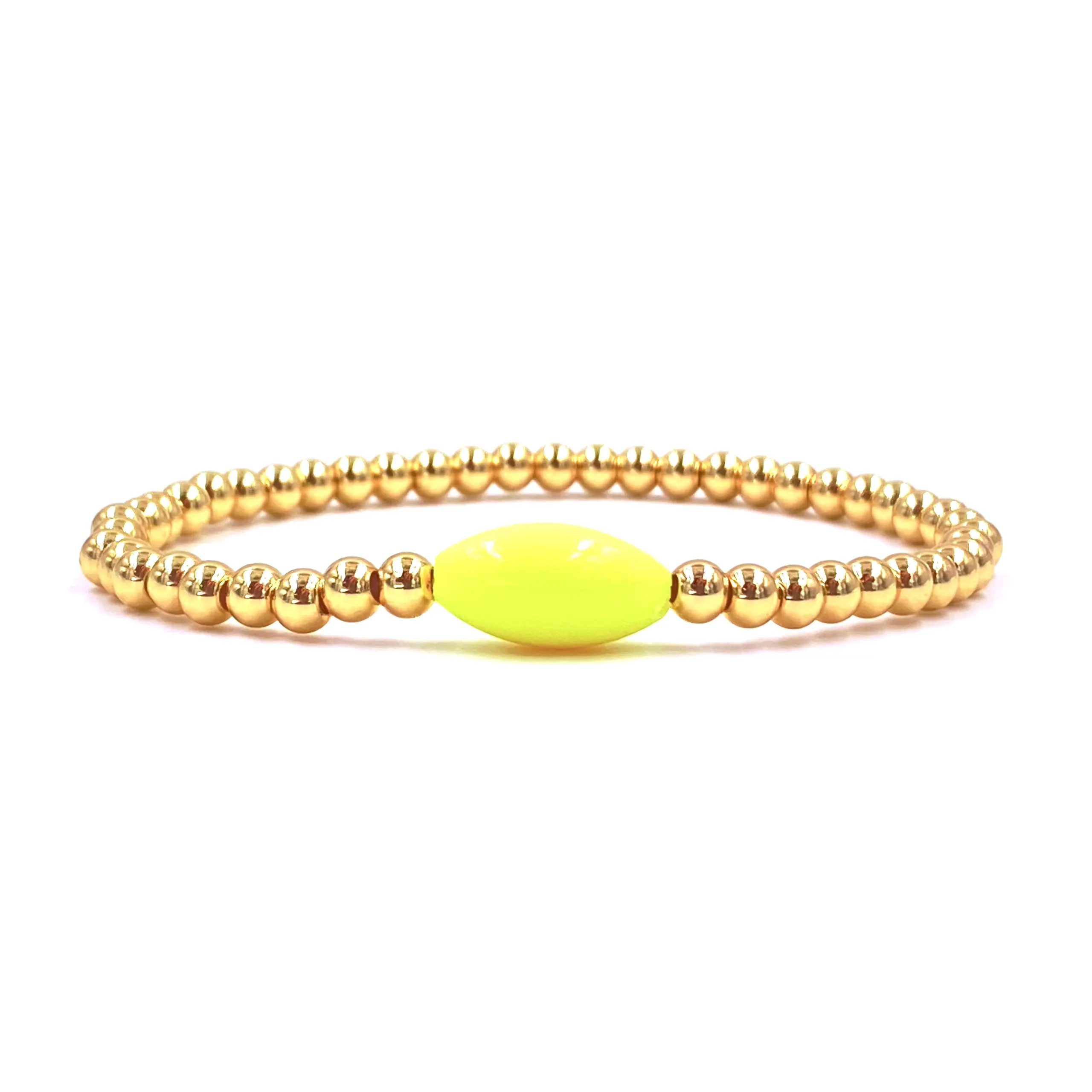 Ashley Gold Stainless Steel Gold Plated Oval Single Enamel Bead Stretch Beaded Bracelet