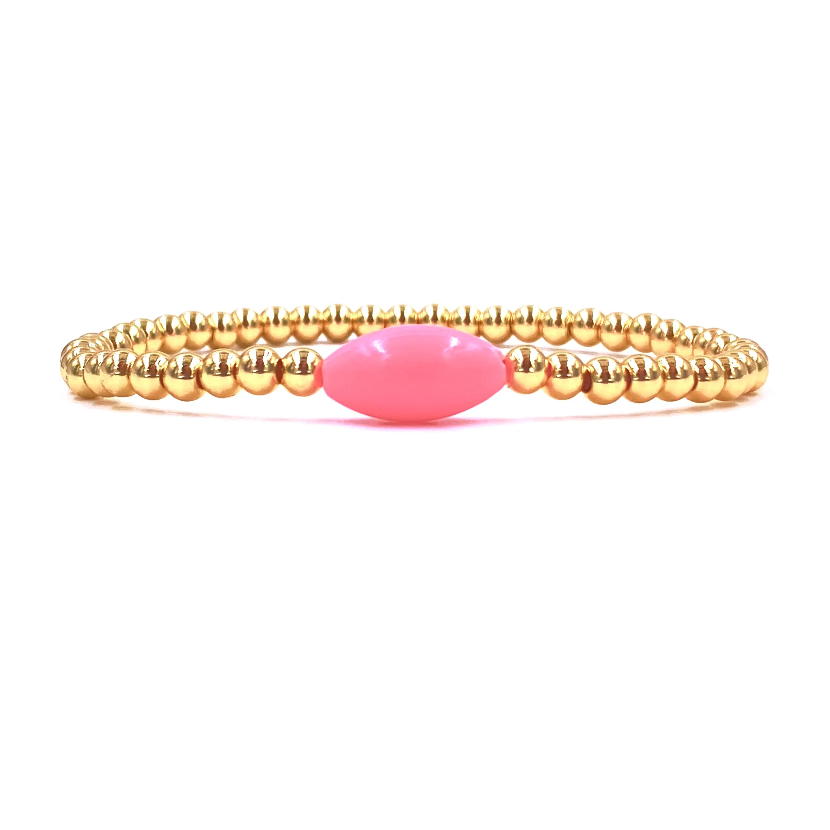 Ashley Gold Stainless Steel Gold Plated Oval Single Enamel Bead Stretch Beaded Bracelet