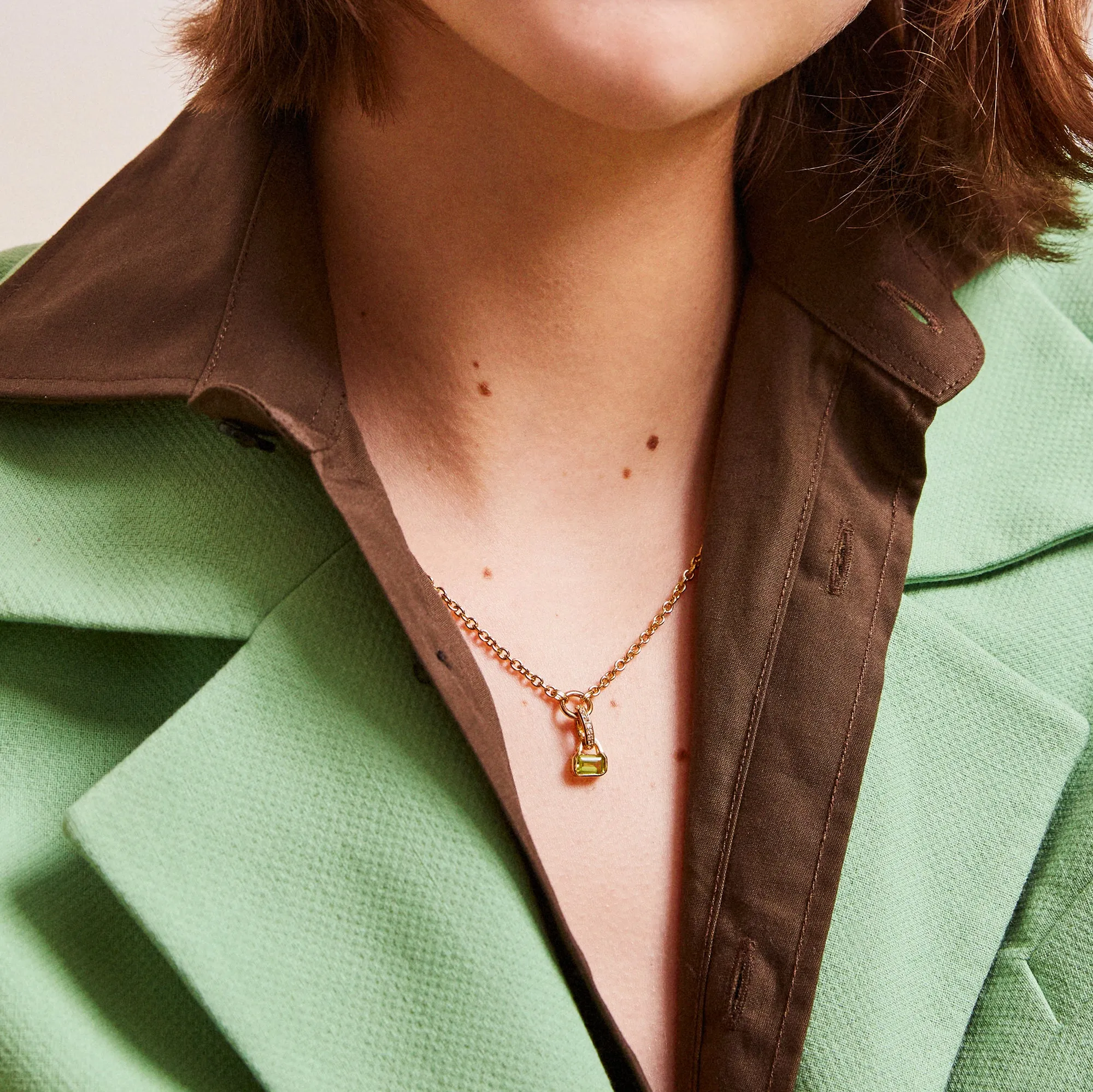 August: Peridot Charm on Carrier Chain