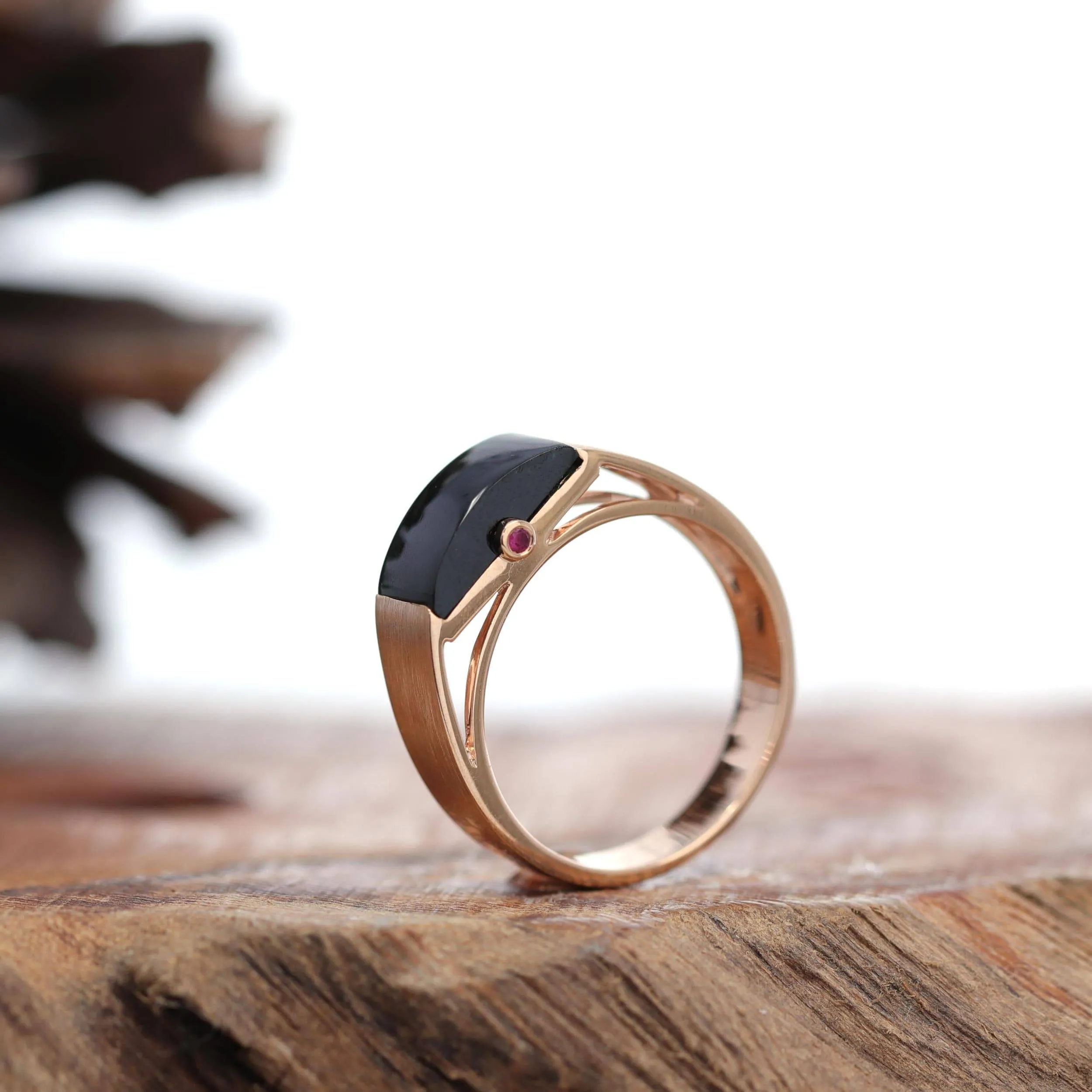 Baikalla™ Genuine Burmese Black Jadeite Jade Ring For Women For Men Pinky Ring