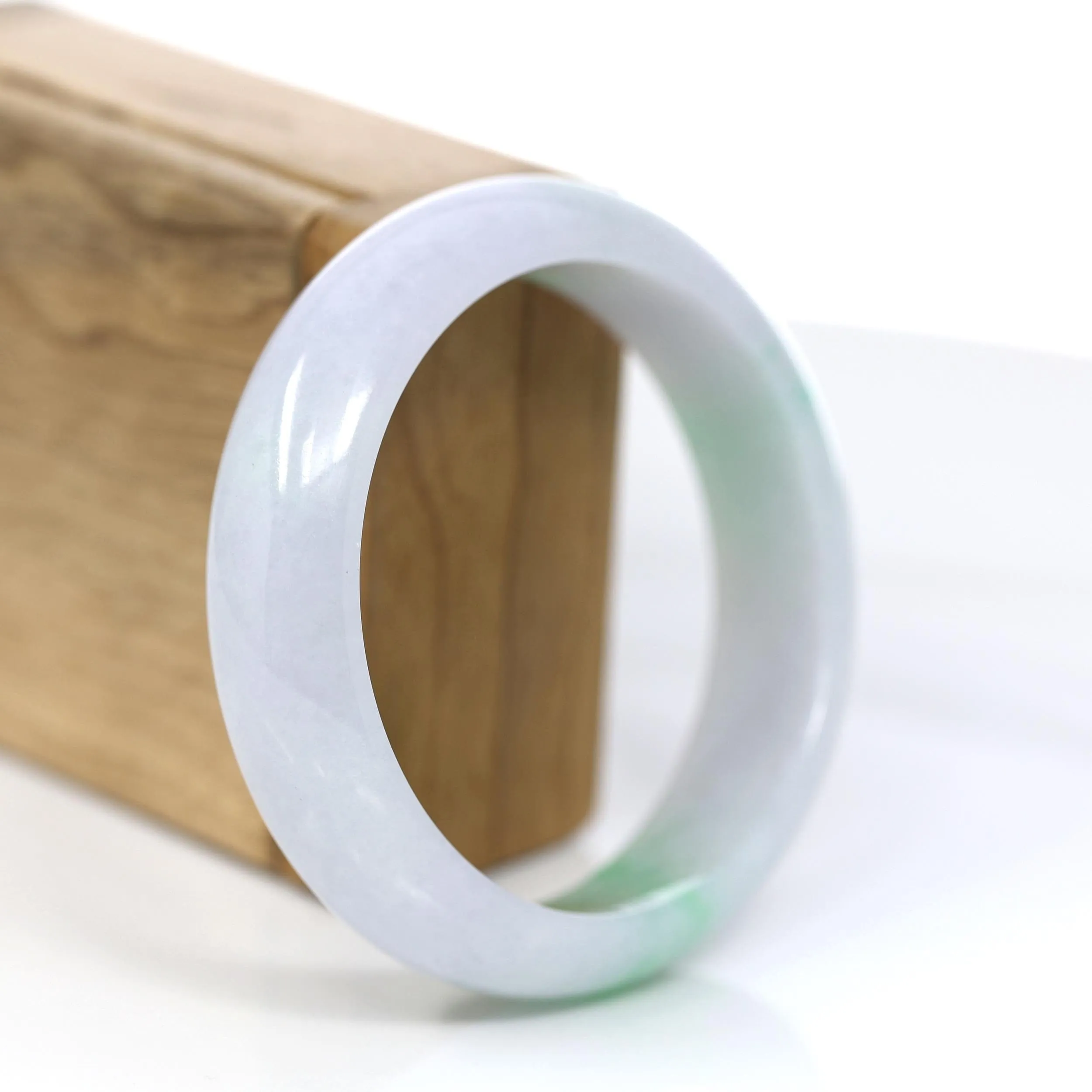 Baikalla Genuine White & Green Burmese Jadeite Jade Bangle Bracelet (59.01mm)#923