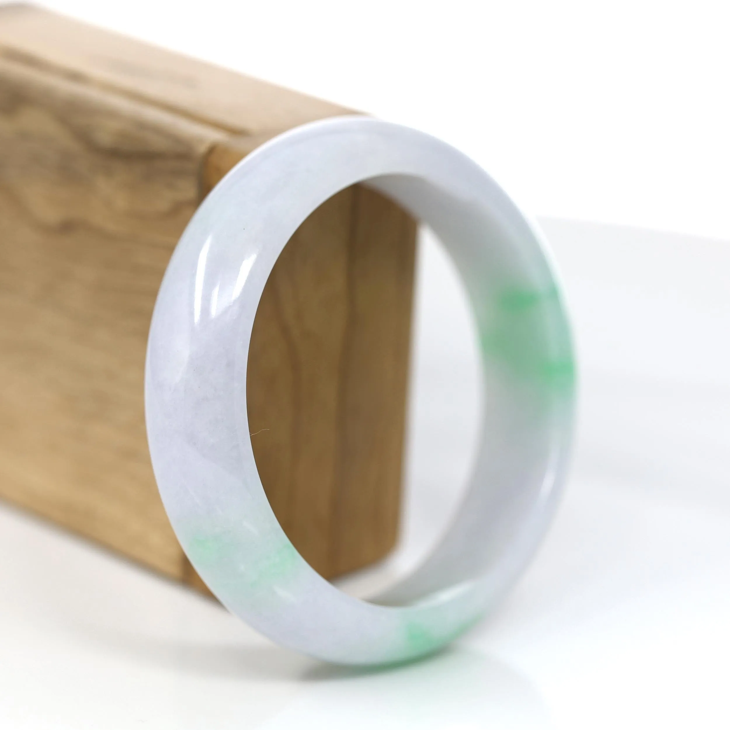 Baikalla Genuine White & Green Burmese Jadeite Jade Bangle Bracelet (59.01mm)#923
