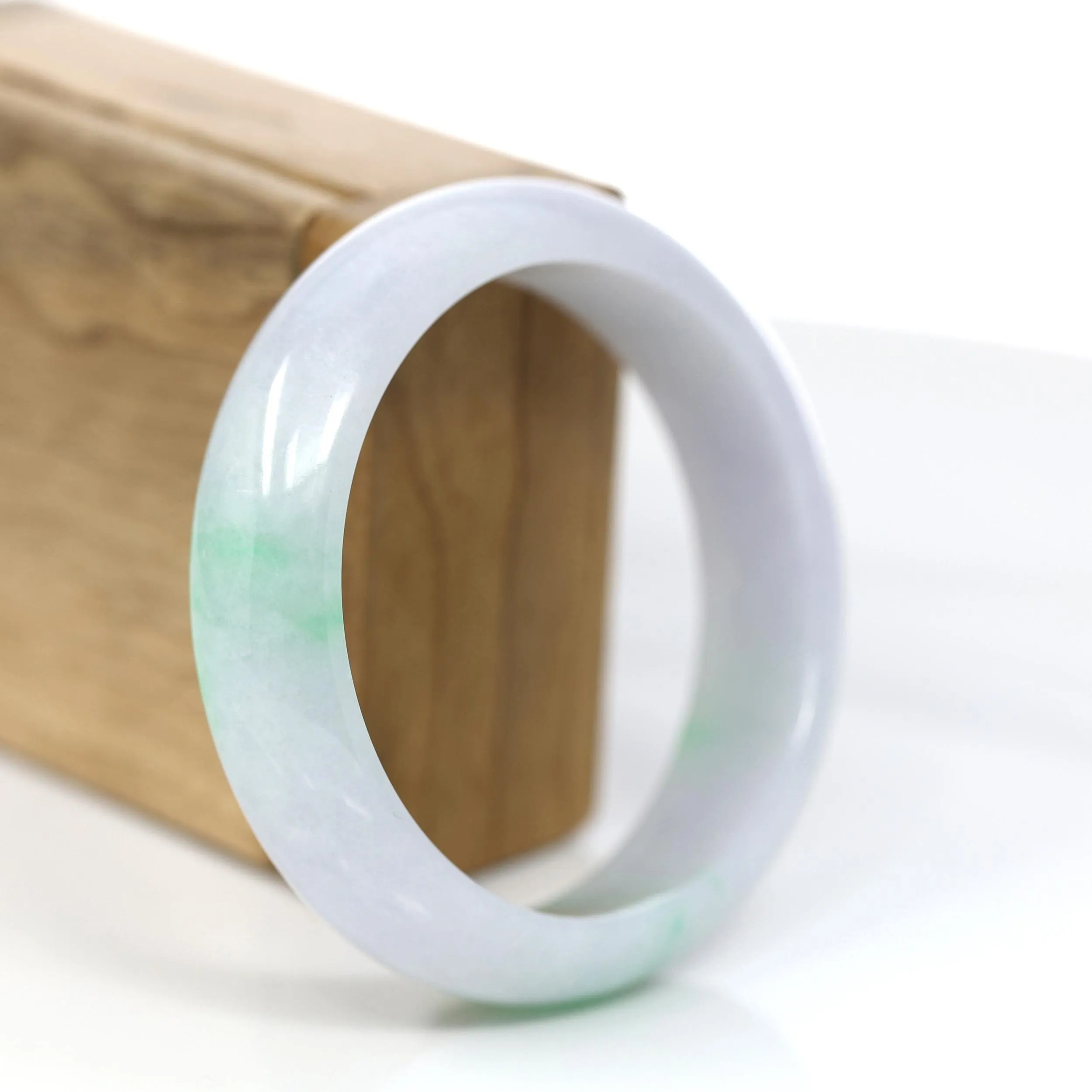 Baikalla Genuine White & Green Burmese Jadeite Jade Bangle Bracelet (59.01mm)#923