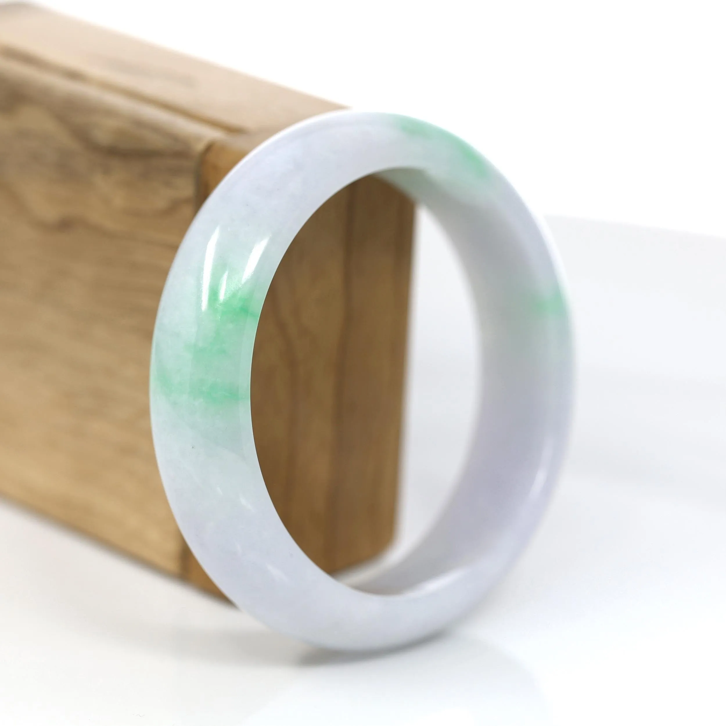 Baikalla Genuine White & Green Burmese Jadeite Jade Bangle Bracelet (59.01mm)#923