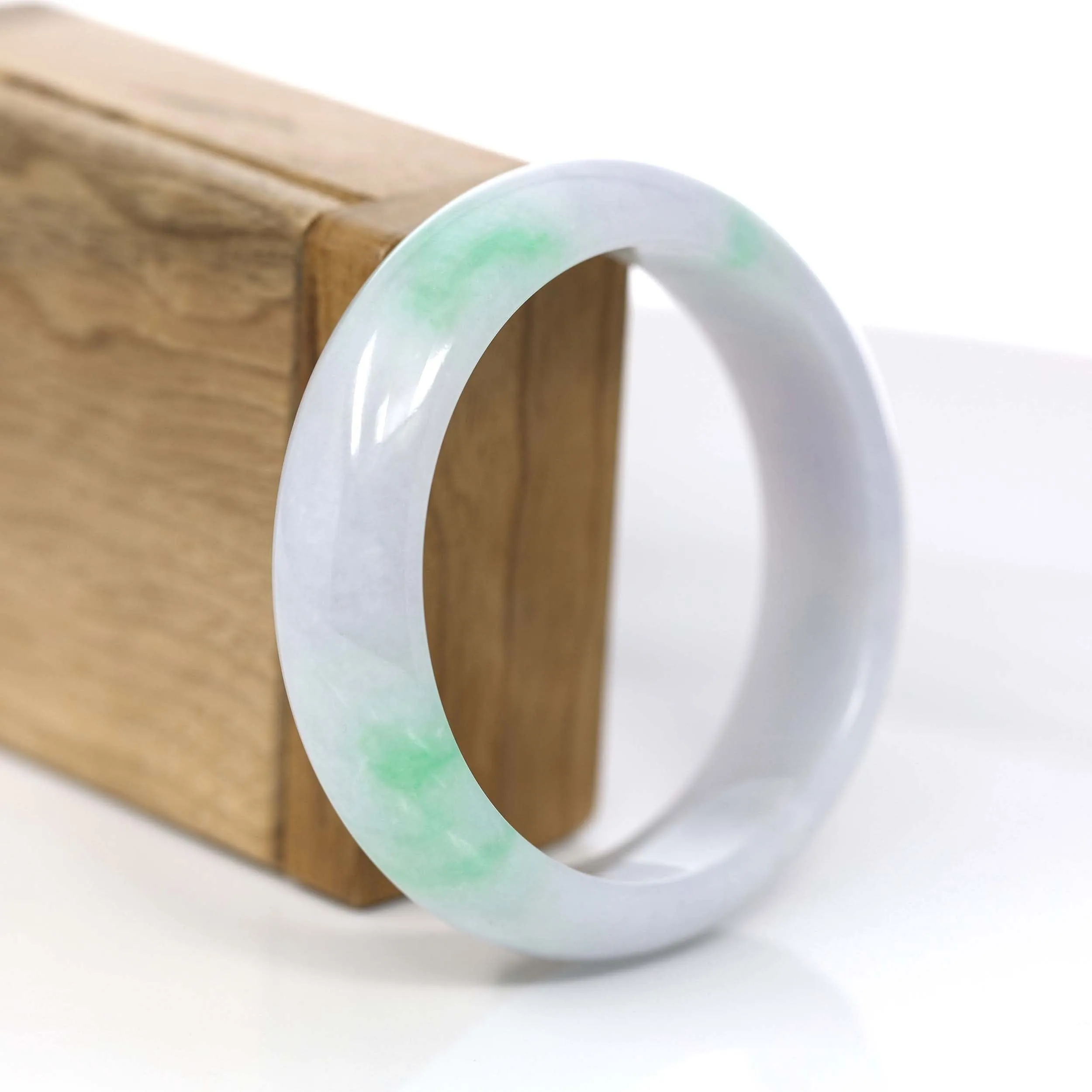 Baikalla Genuine White & Green Burmese Jadeite Jade Bangle Bracelet (59.01mm)#923