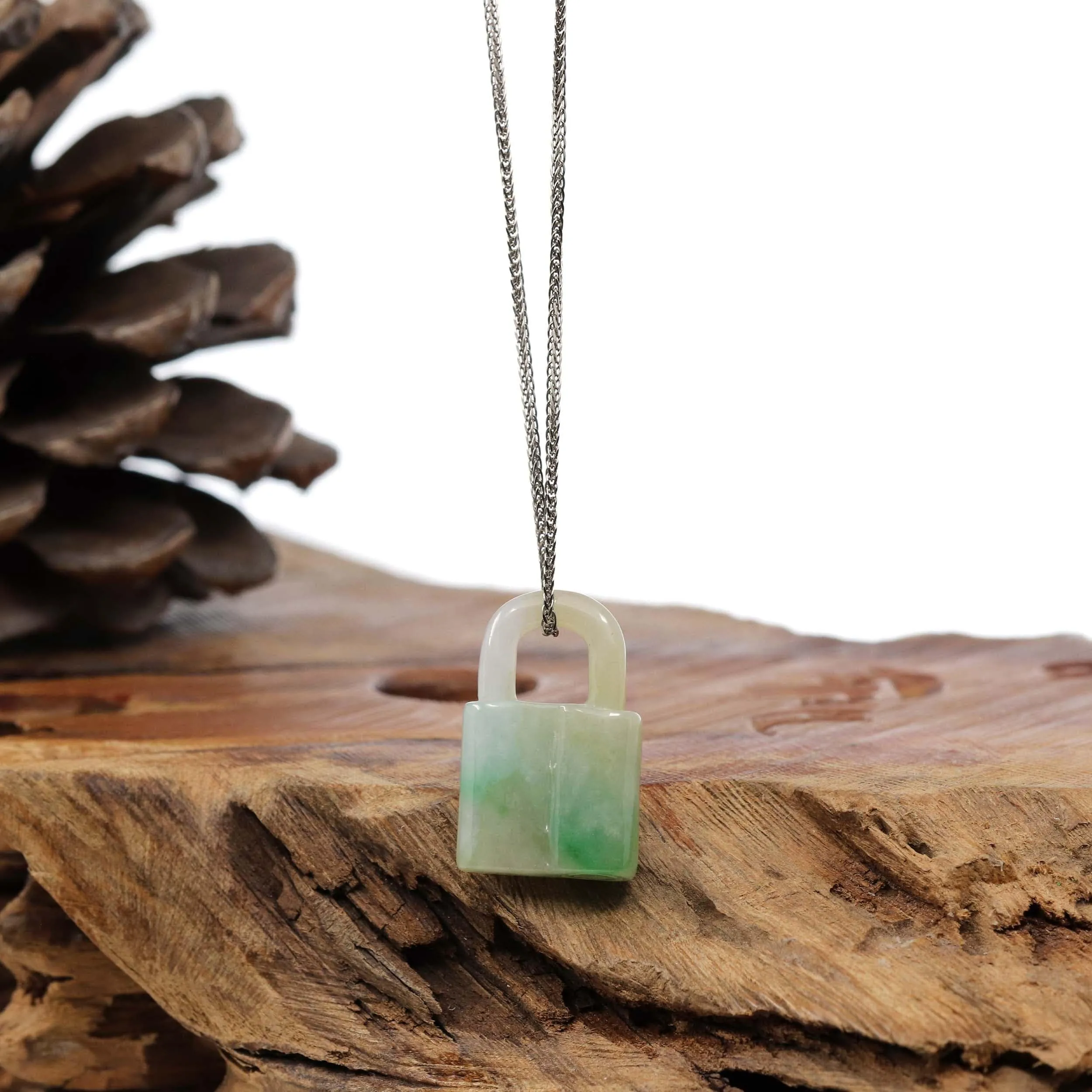 Baikalla Ice and Green Jadeite Jade Lock Necklace Pendant