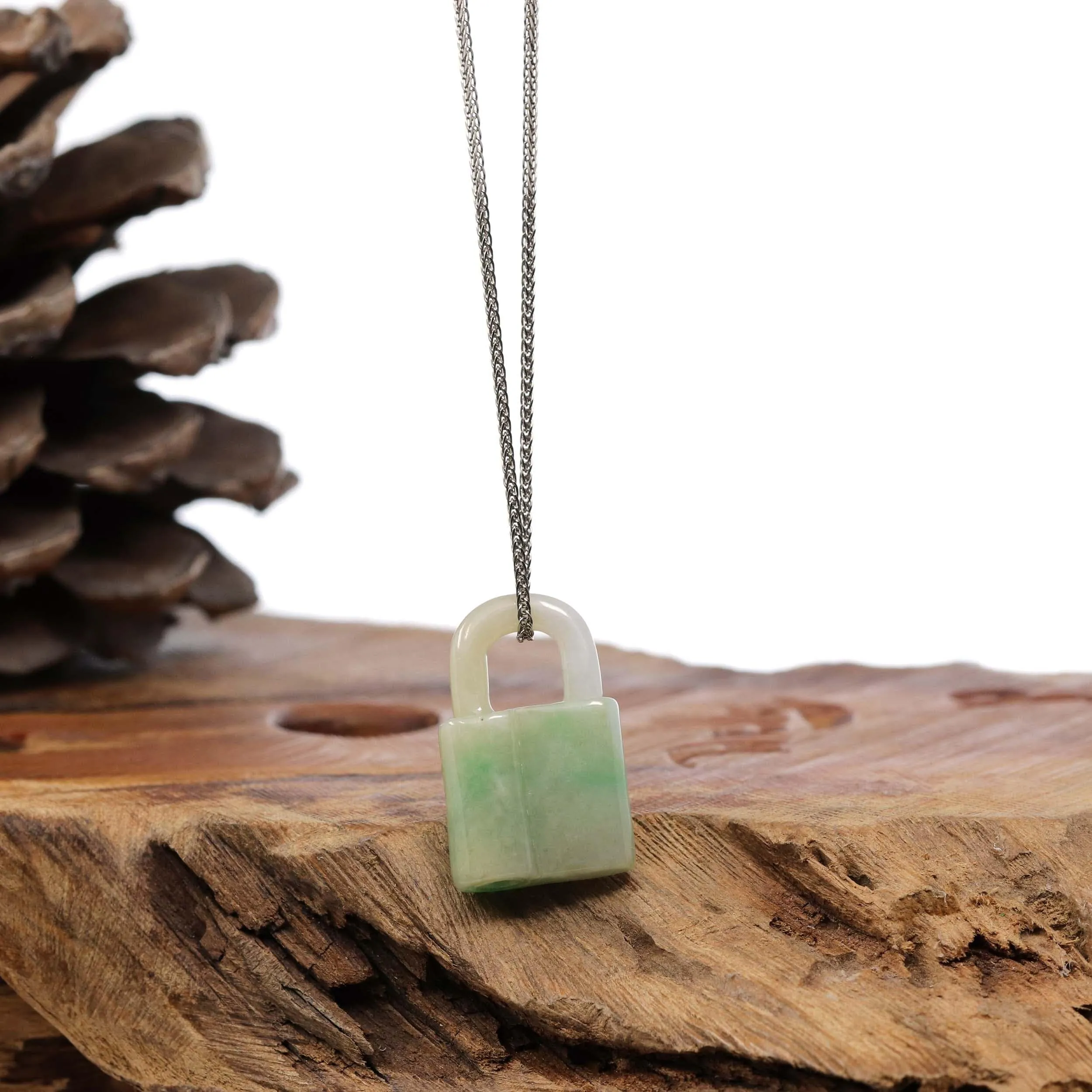 Baikalla Ice and Green Jadeite Jade Lock Necklace Pendant