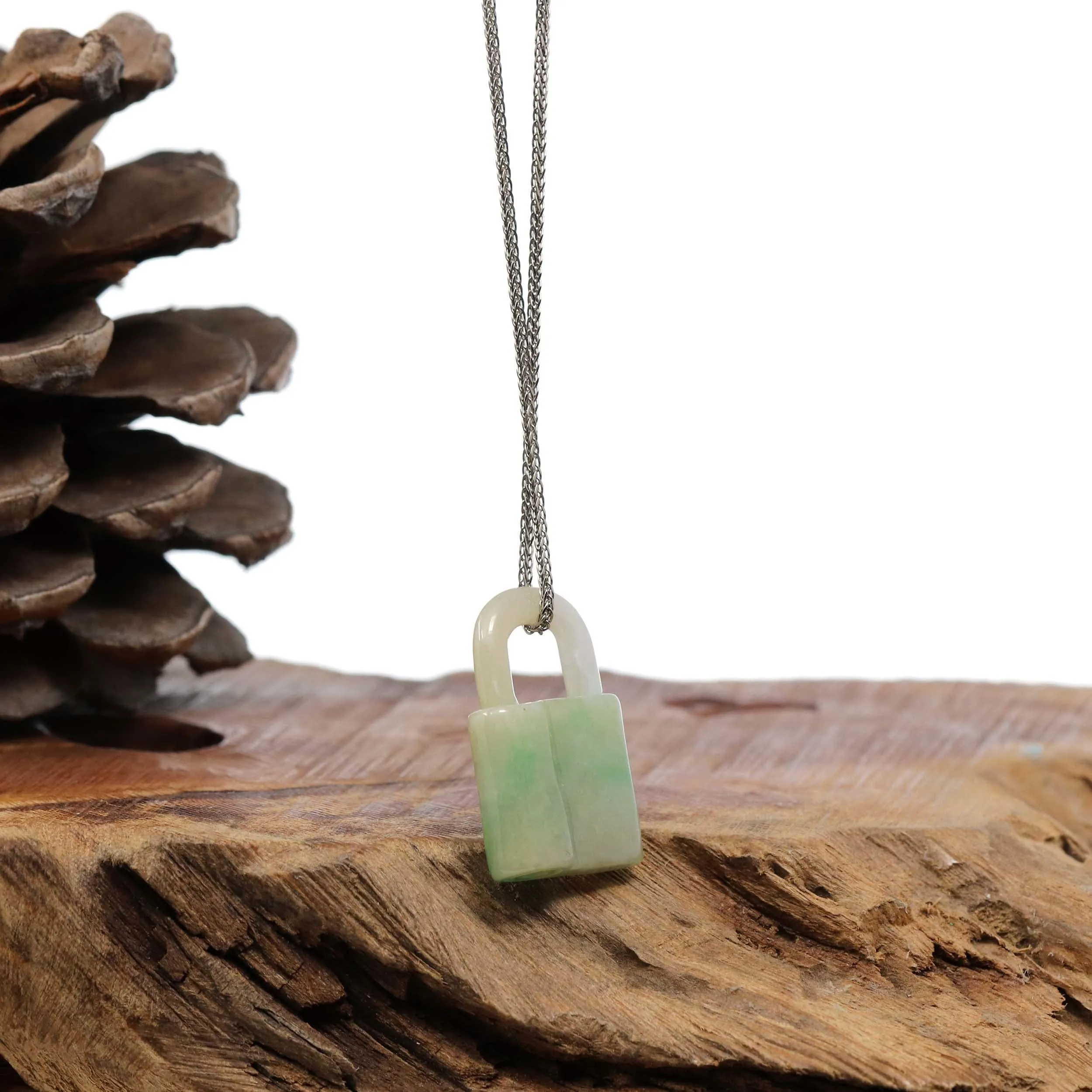 Baikalla Ice and Green Jadeite Jade Lock Necklace Pendant