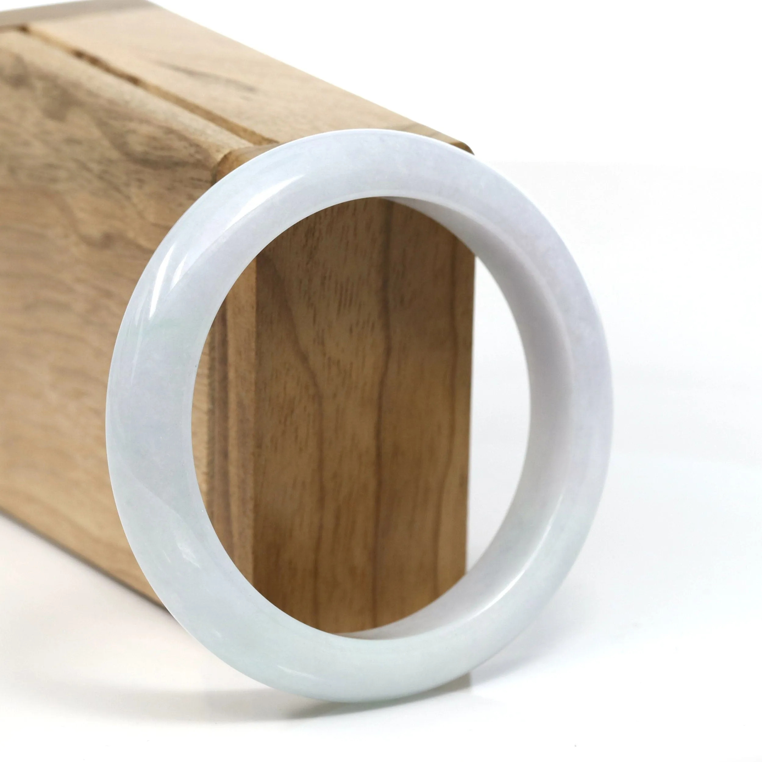 Baikalla™ "Classic" Genuine Jadeite Jade White-Green Bangle Bracelet (56.55mm) #T234
