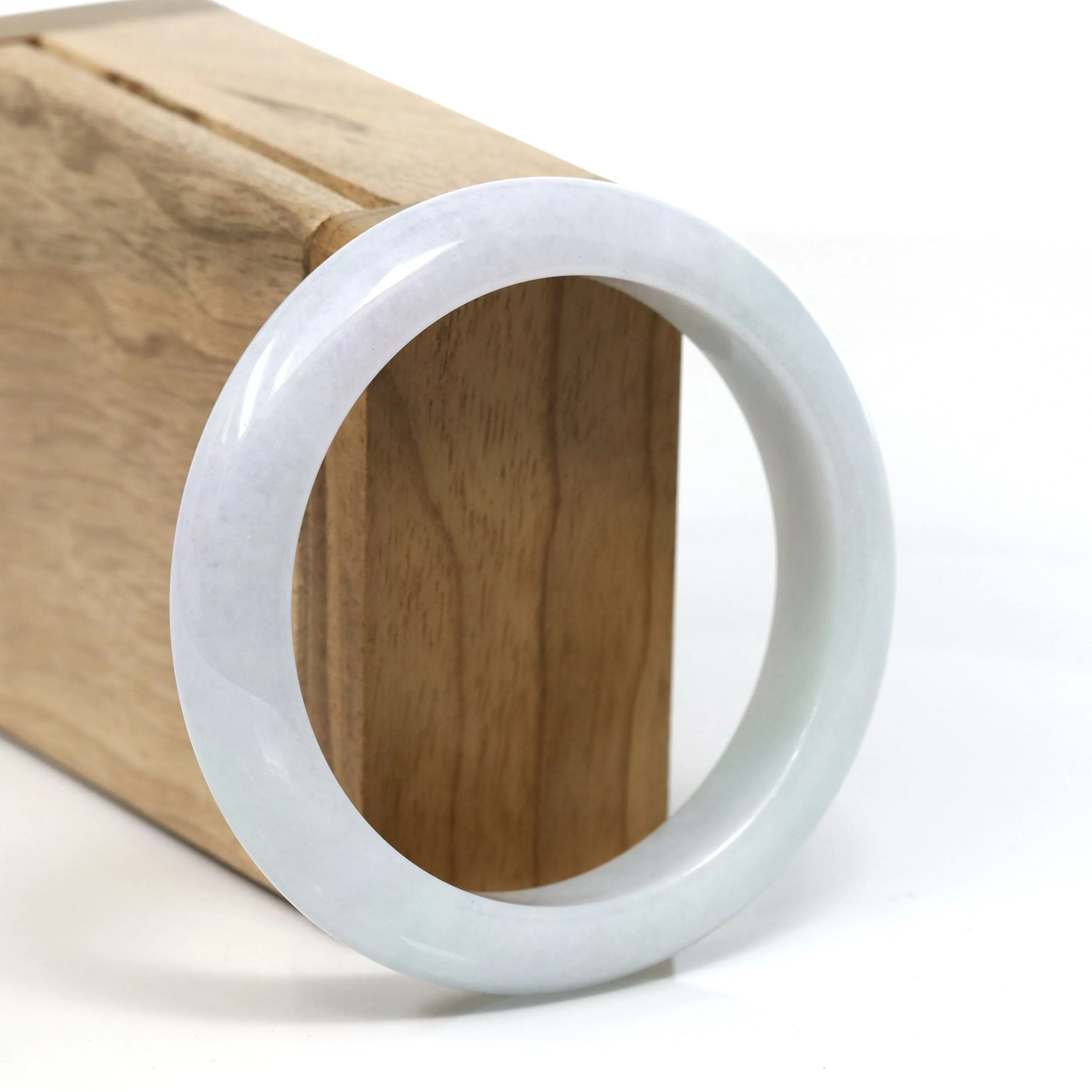 Baikalla™ "Classic" Genuine Jadeite Jade White-Green Bangle Bracelet (56.55mm) #T234