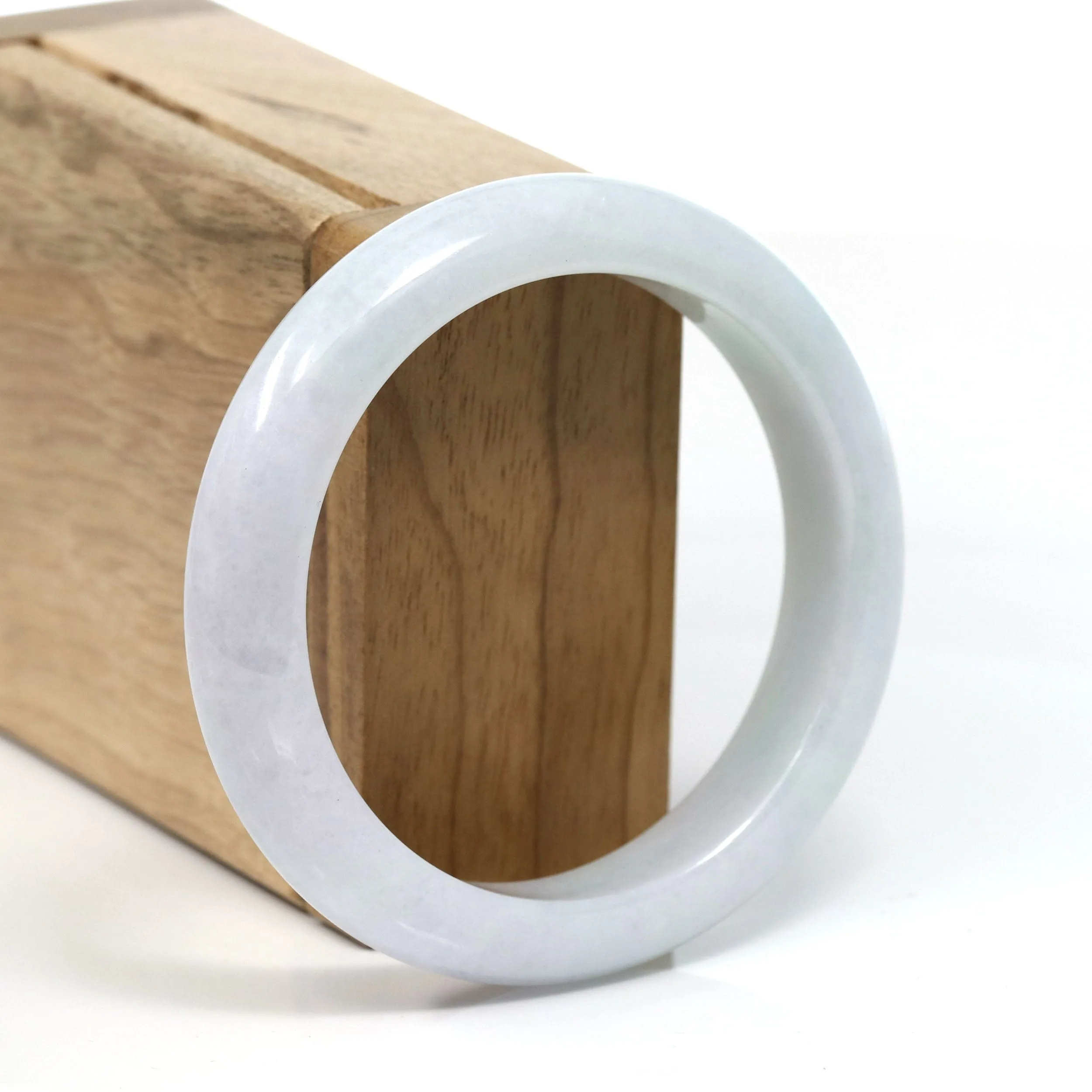 Baikalla™ "Classic" Genuine Jadeite Jade White-Green Bangle Bracelet (56.55mm) #T234