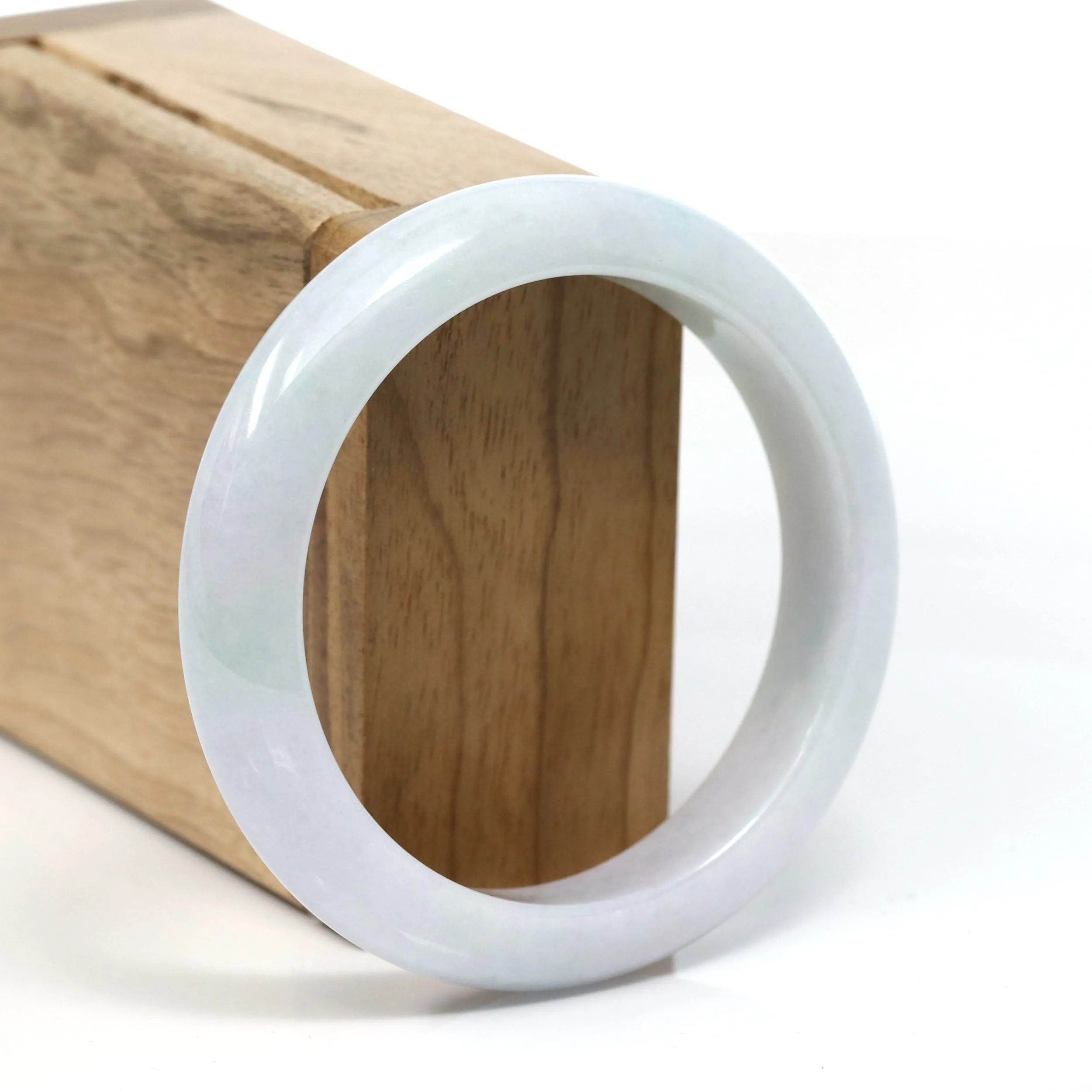 Baikalla™ "Classic" Genuine Jadeite Jade White-Green Bangle Bracelet (56.55mm) #T234