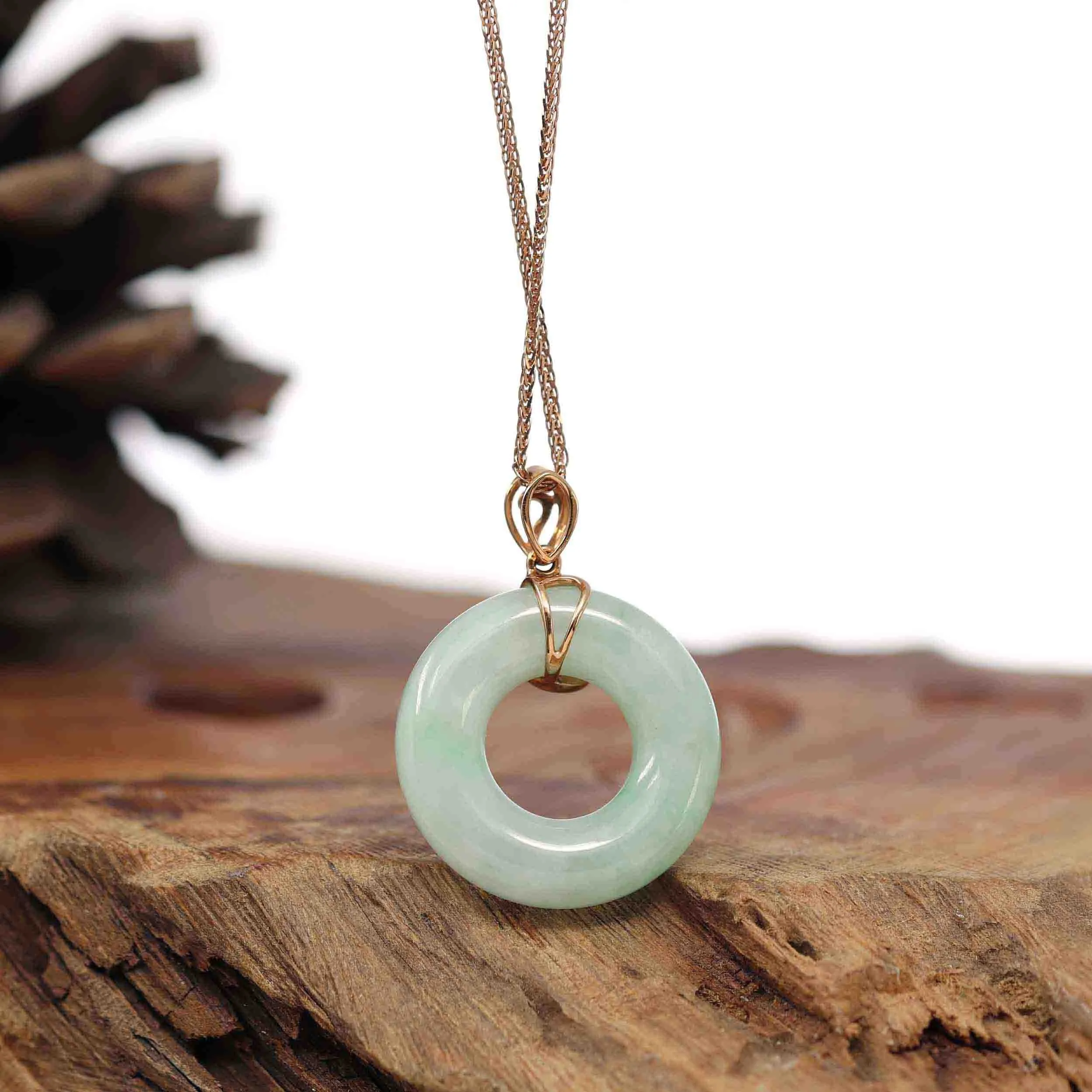 Baikalla™ "Good Luck Birdie" 18k Rose Gold Genuine Burmese Jadeite Lucky Kou Kou Pendant Necklace