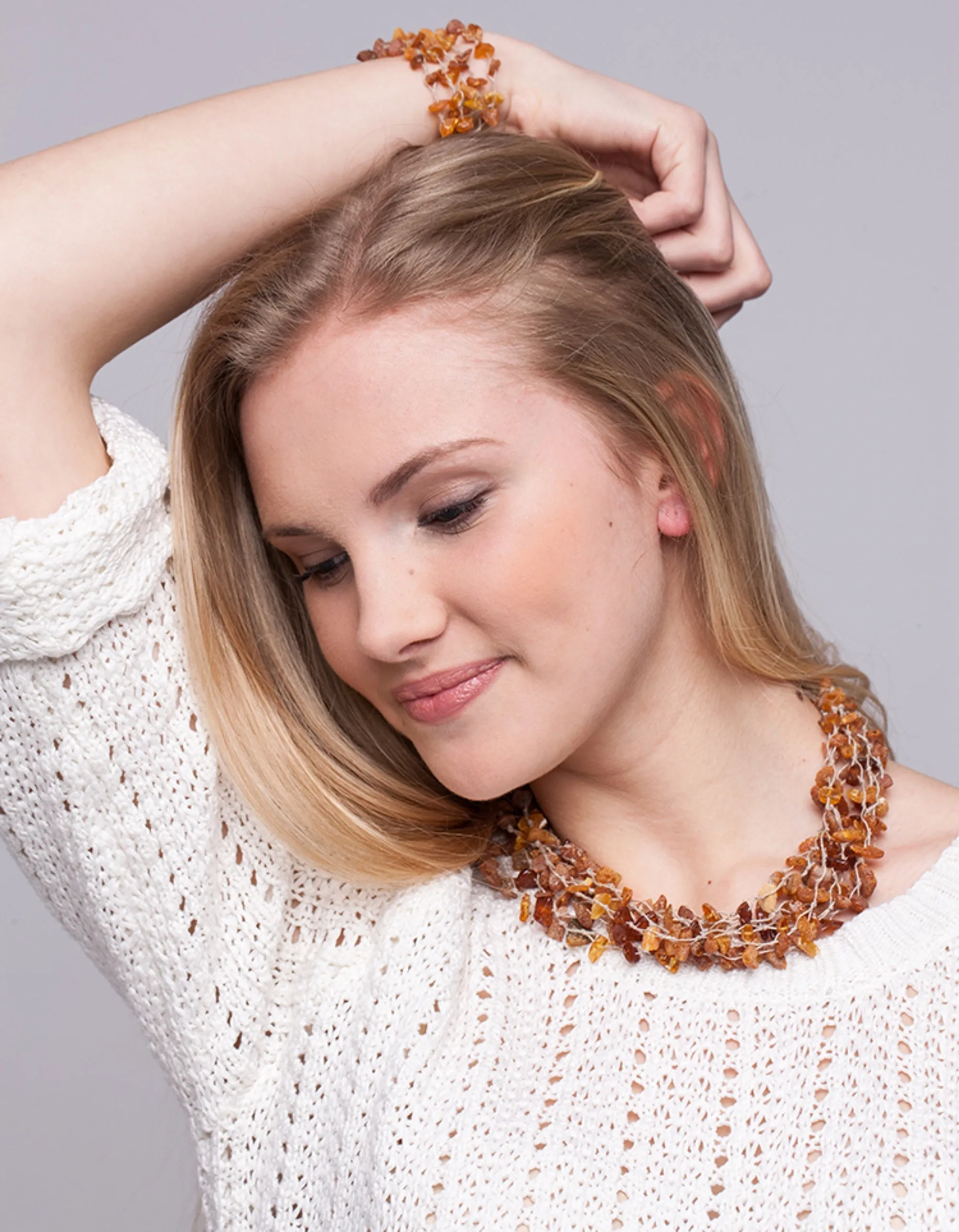 BALTIC AMBER NECKLACE & BRACELET COGNAC RAW BEADS